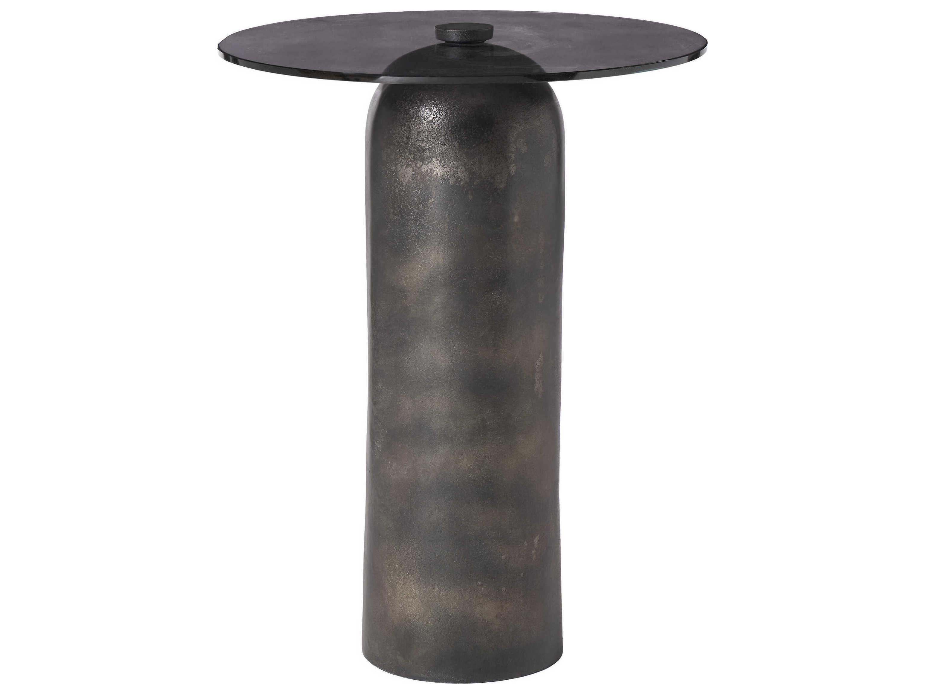 Renwil Arta Round Glass Charcoal Grey End Table