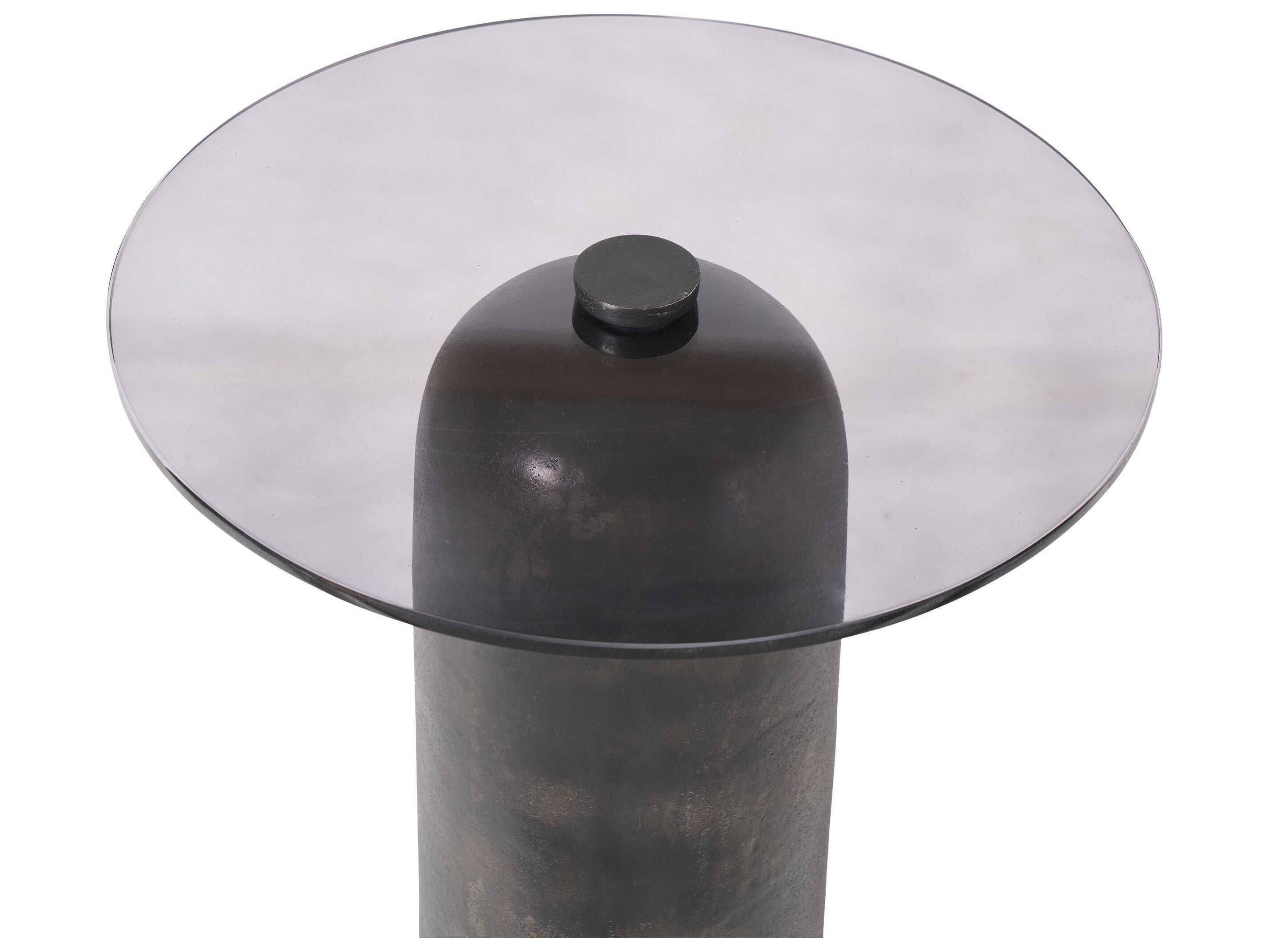 Renwil Arta Round Glass Charcoal Grey End Table