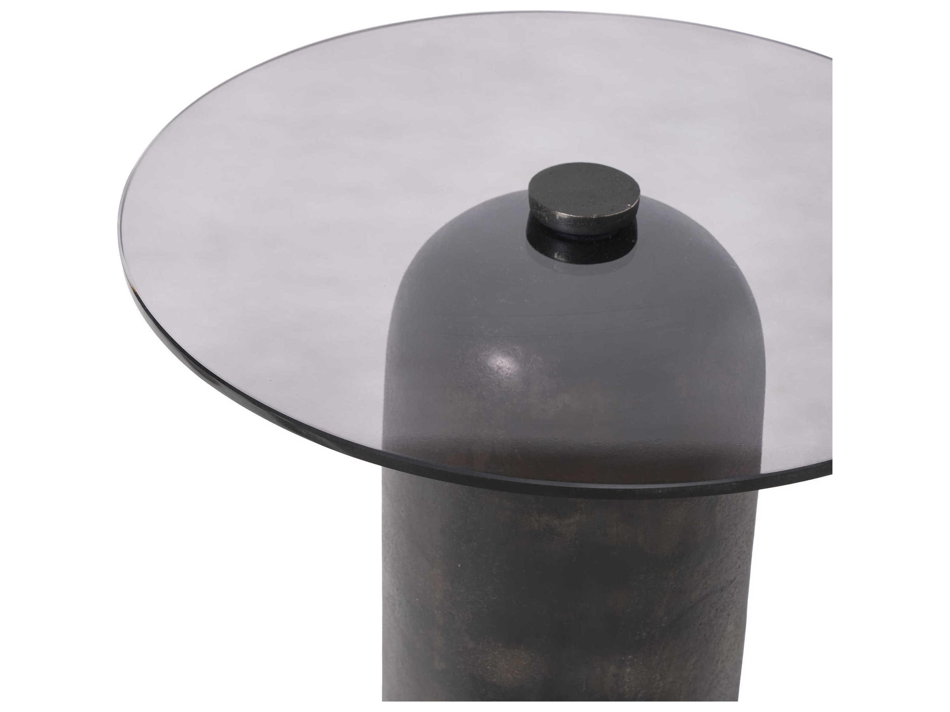Renwil Arta Round Glass Charcoal Grey End Table