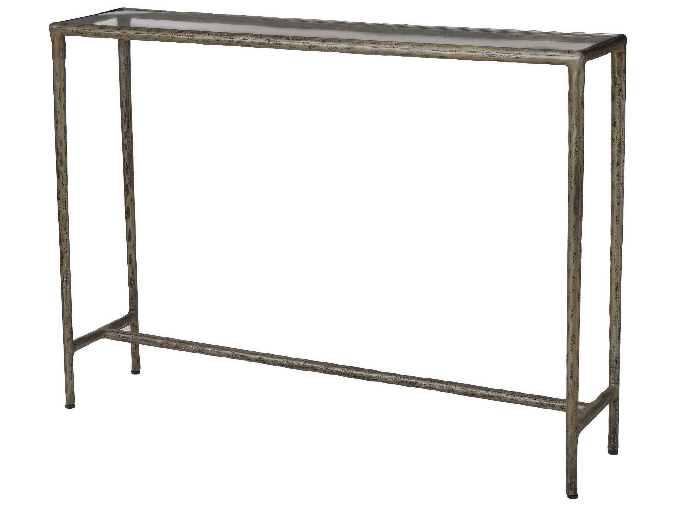 Renwil Nara Rectangular Glass Antique Brass Console Table