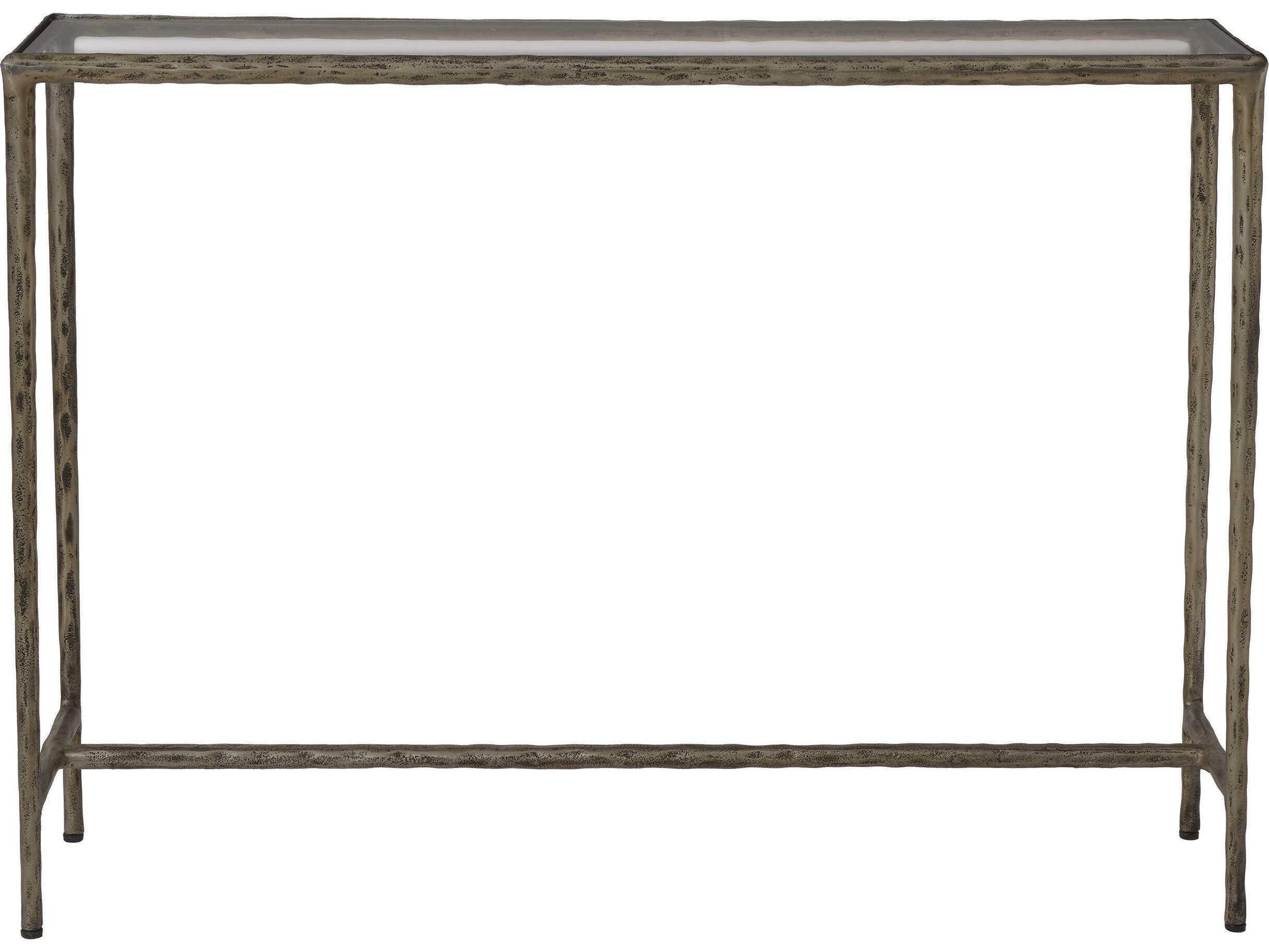 Renwil Nara Rectangular Glass Antique Brass Console Table