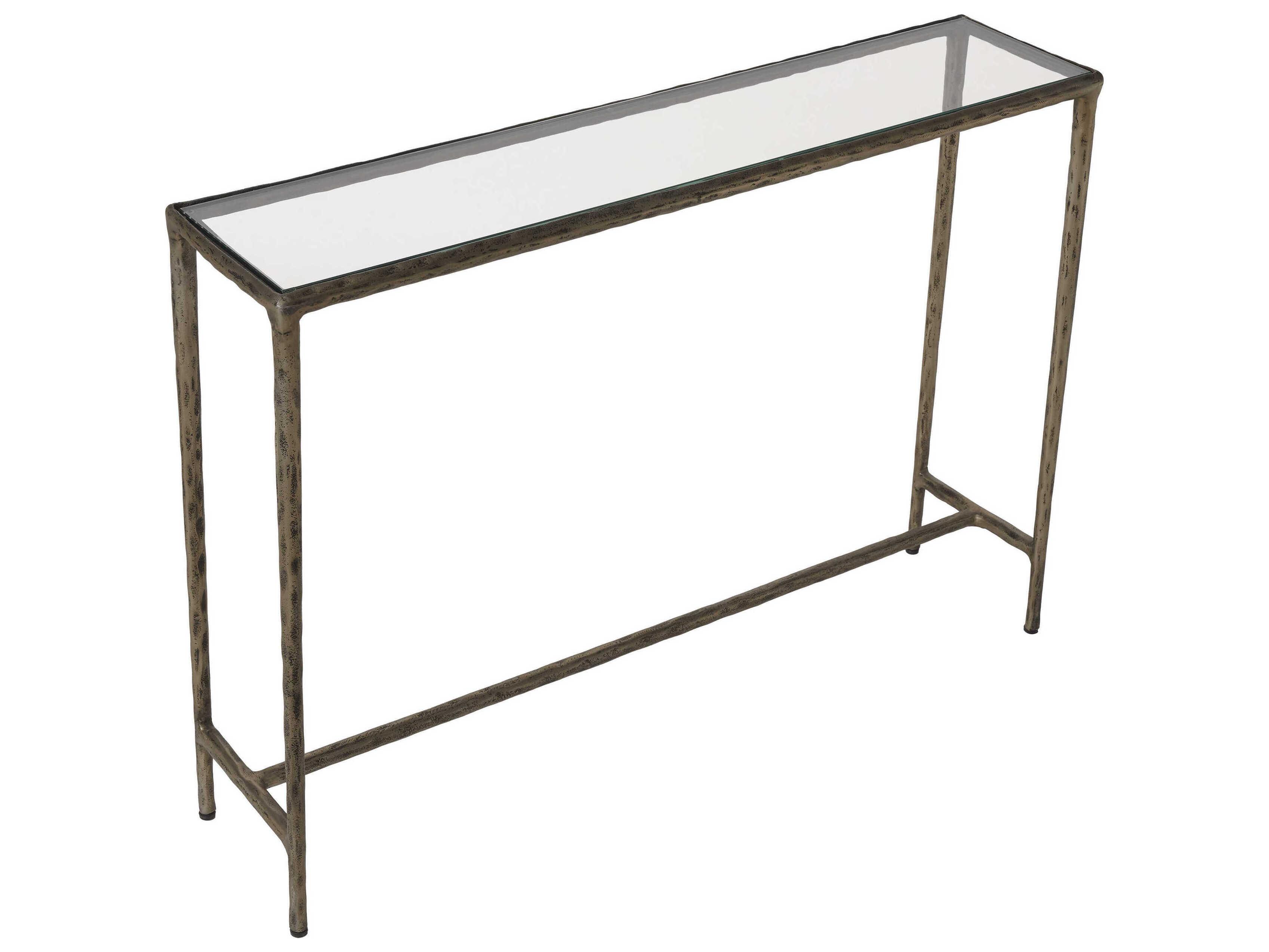Renwil Nara Rectangular Glass Antique Brass Console Table