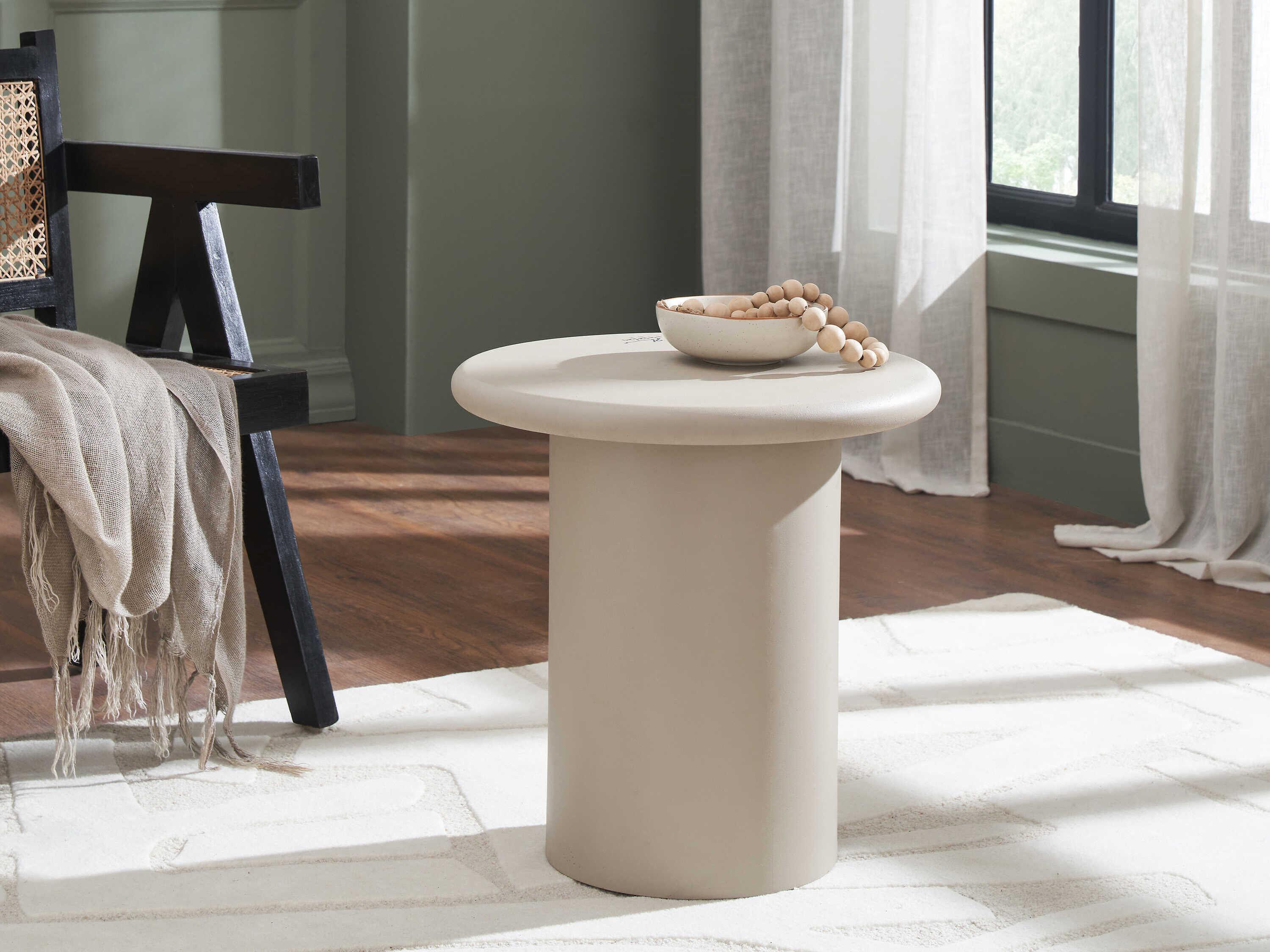 Renwil Riya Round Concrete Texture Matte Cream End Table
