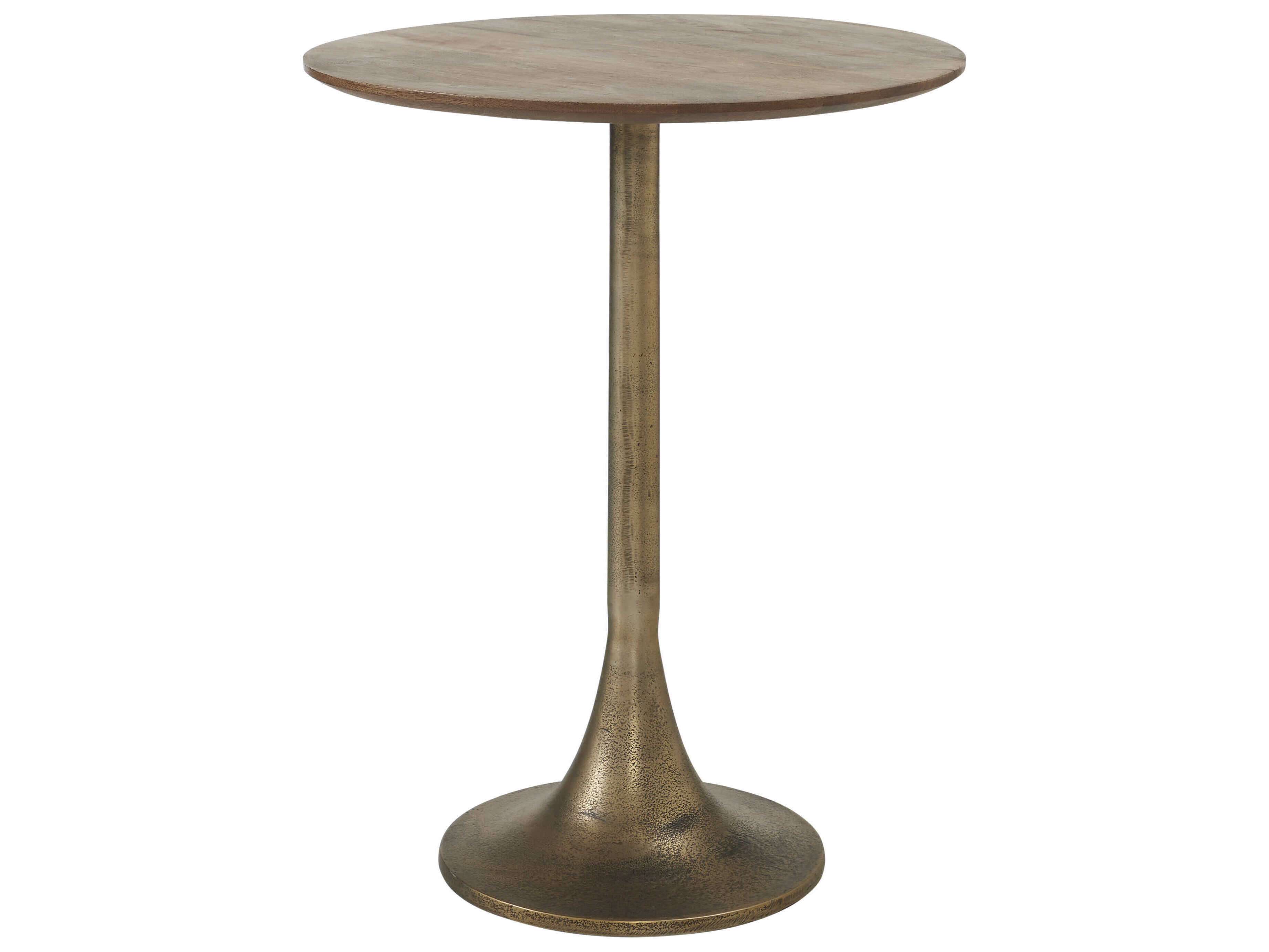 Renwil Sparta Round Wood Antique Brass End Table