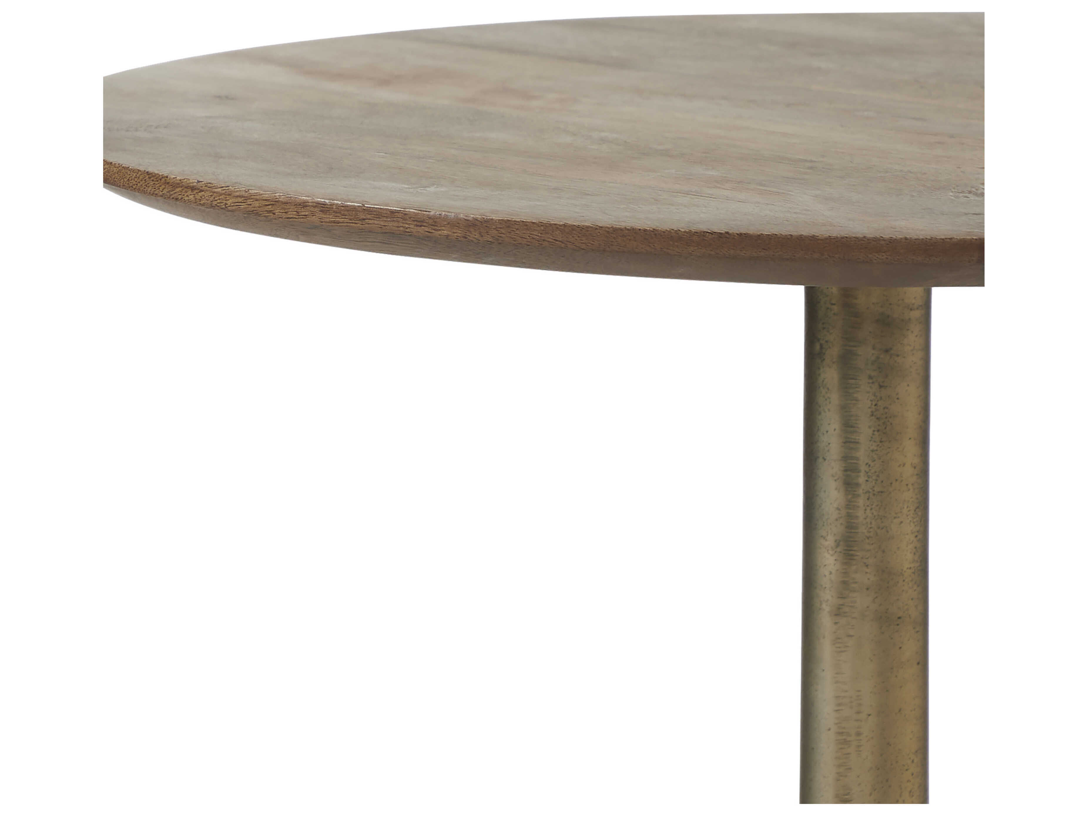 Renwil Sparta Round Wood Antique Brass End Table