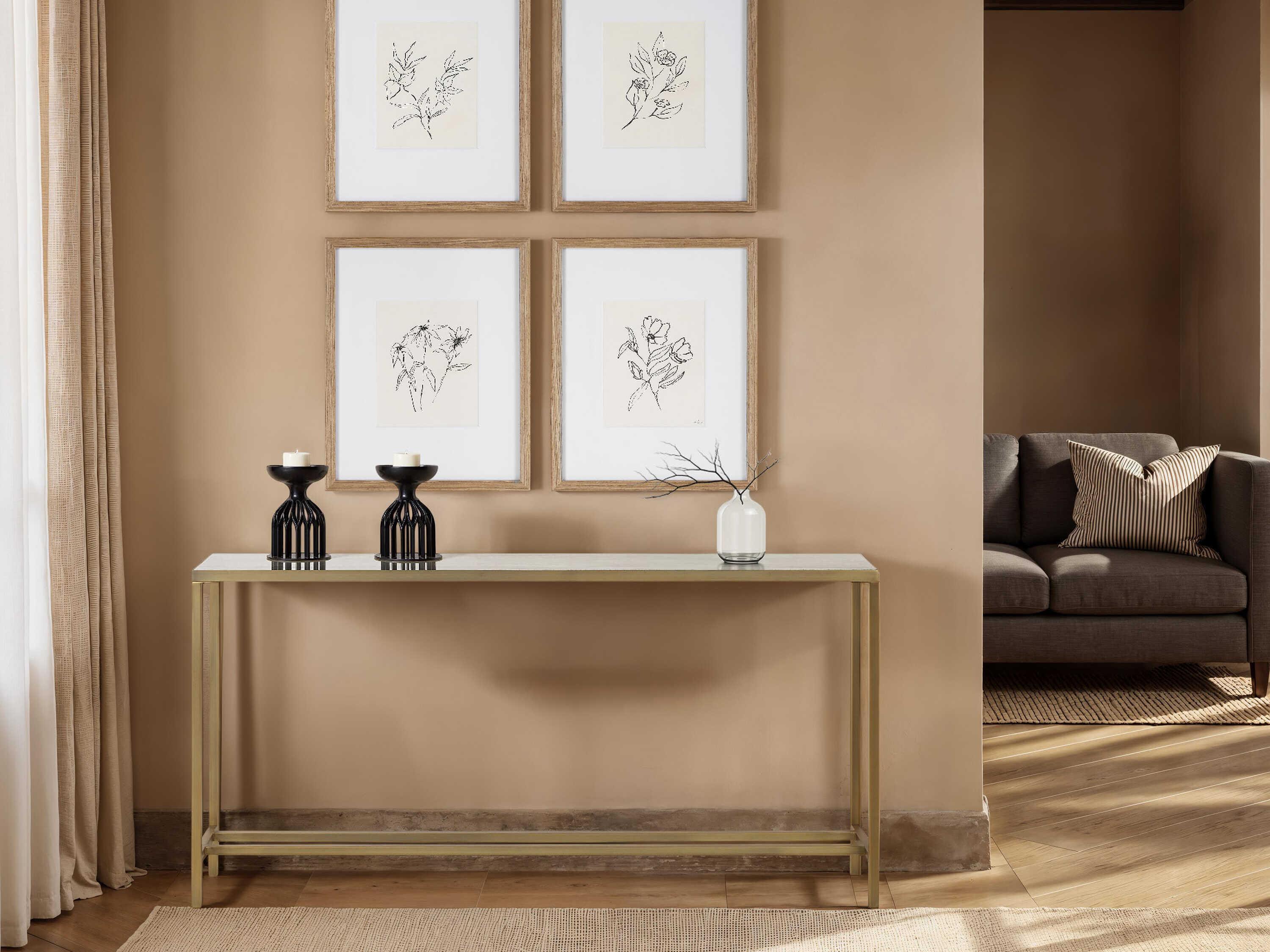 Renwil Rectangular Marble Antique Brushed Brass Console Table