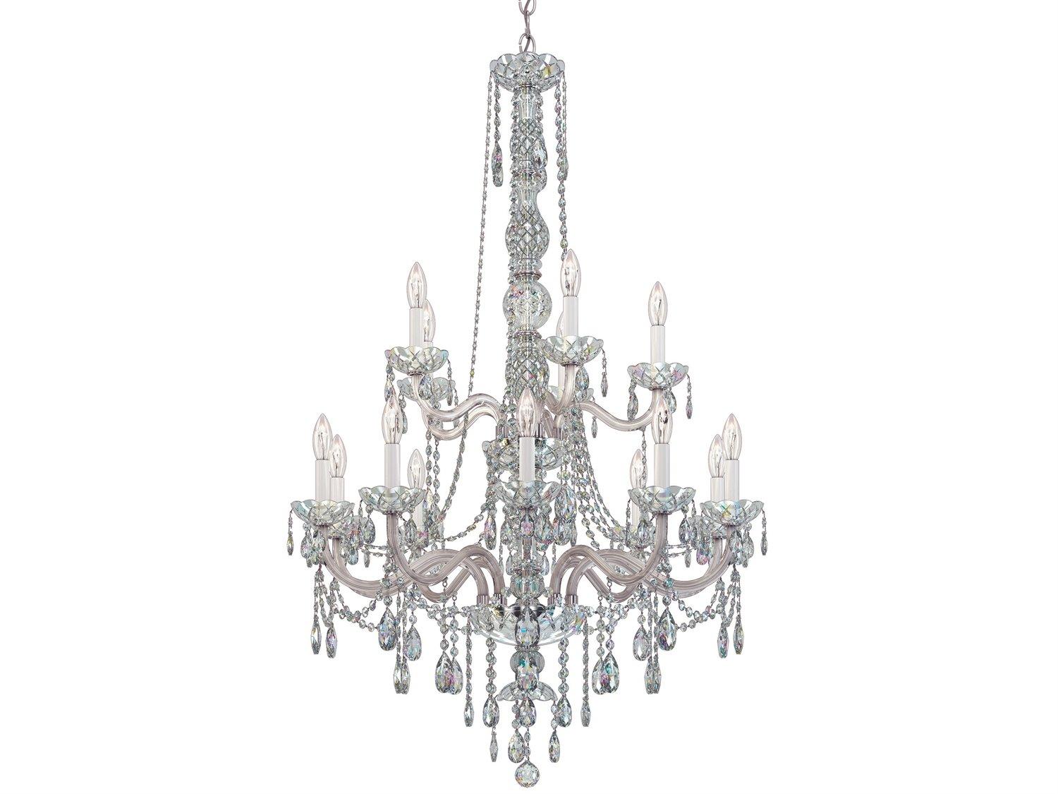 Schonbek Arlington 15-Light Polished Silver Crystal Candelabra Chandelier