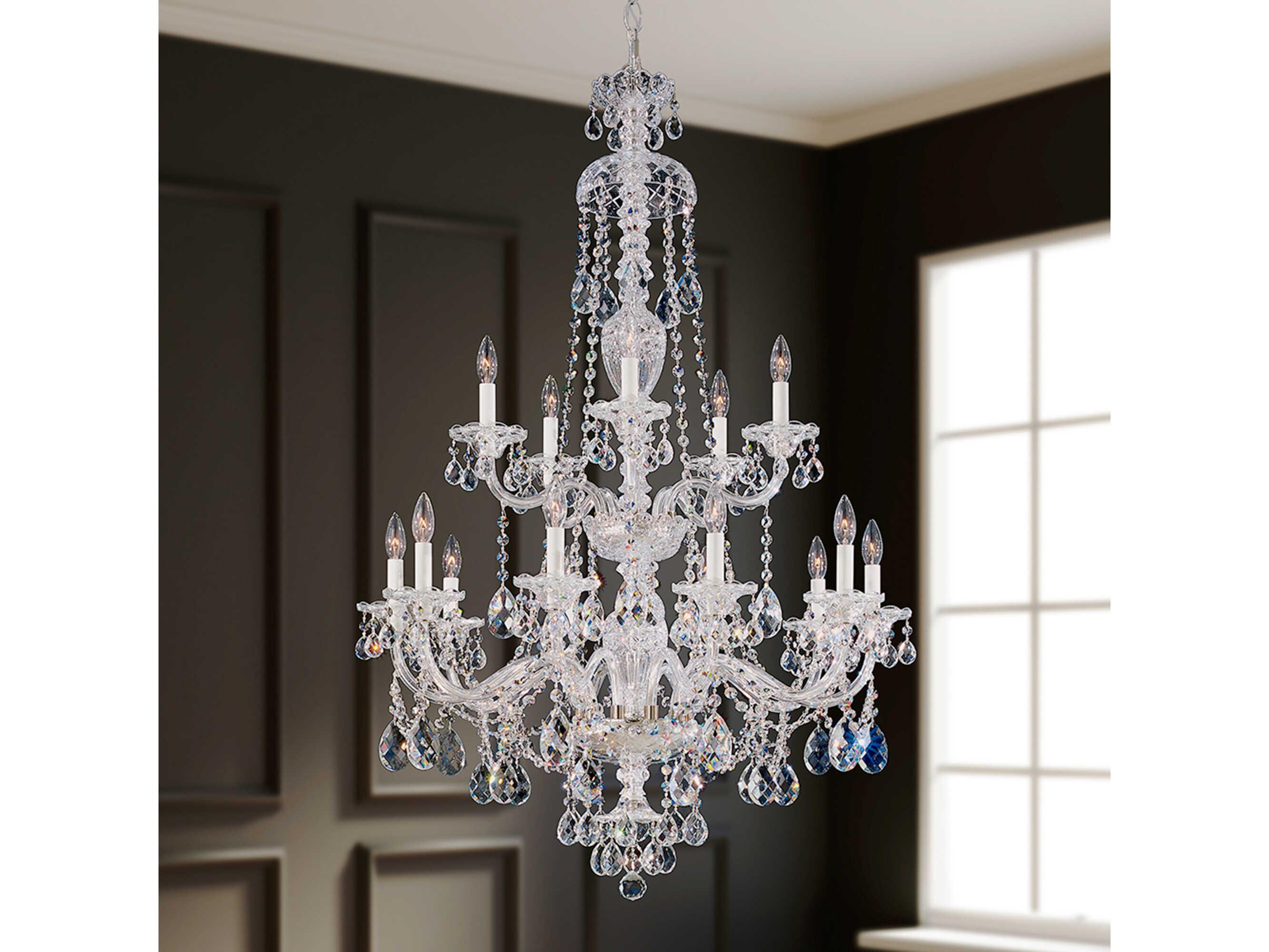 Schonbek Sterling 15-Light Silver Crystal Candelabra Chandelier