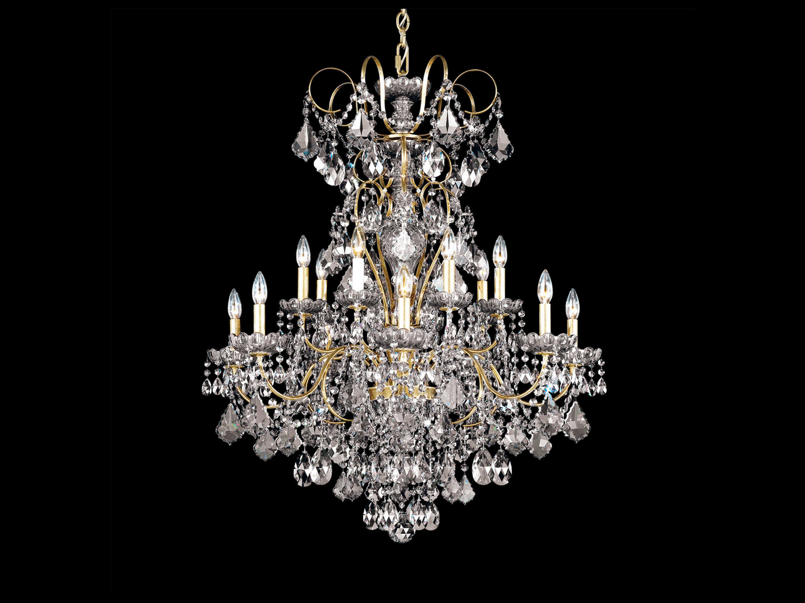 Schonbek New Orleans 14-Light Gold Crystal Candelabra Chandelier