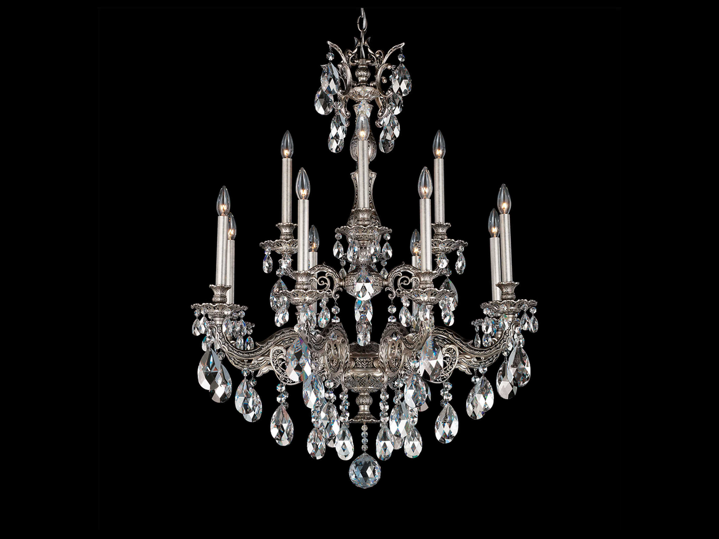 Schonbek Milano 12-Light Silver Crystal Candelabra Chandelier