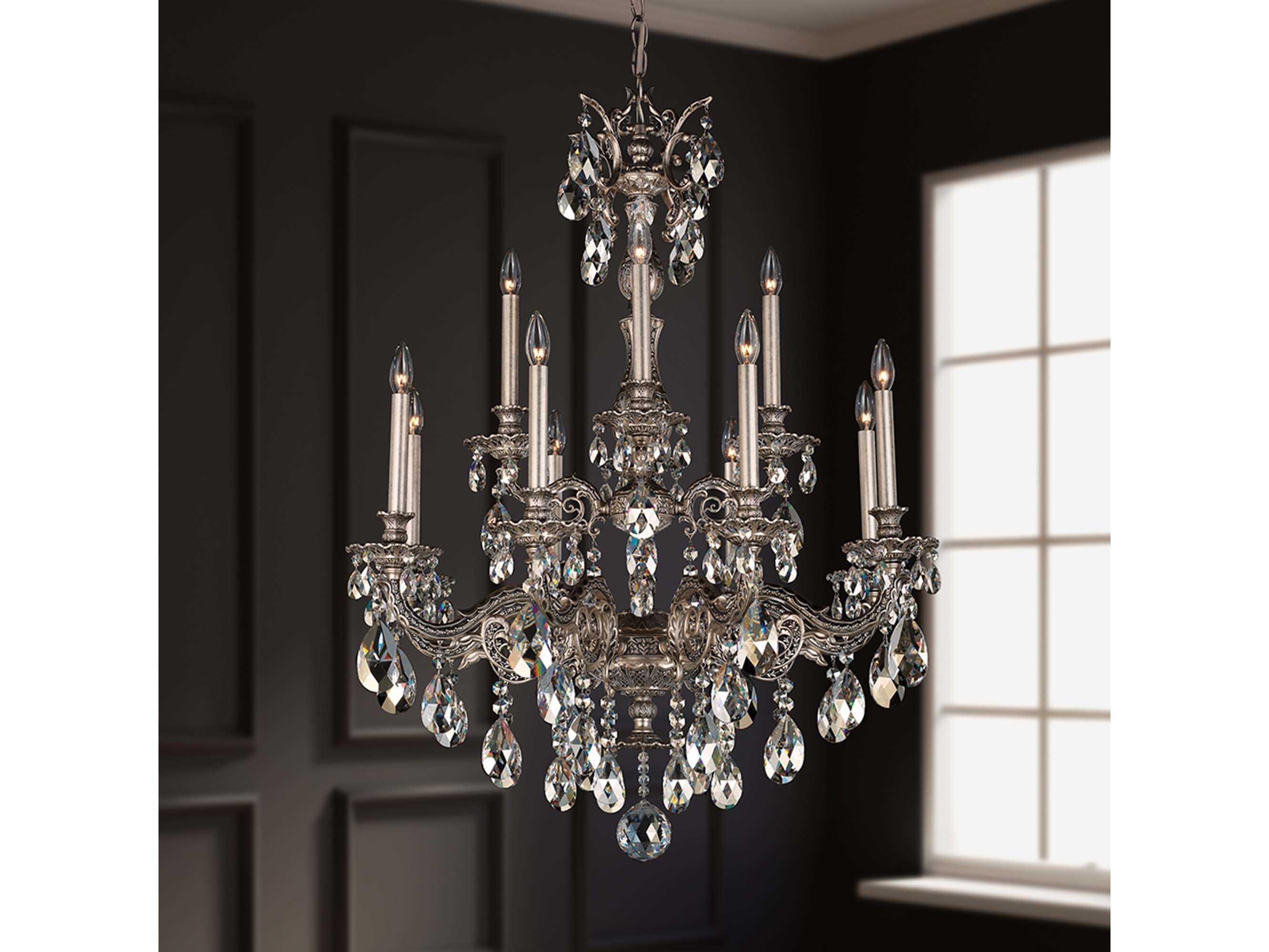 Schonbek Milano 12-Light Silver Crystal Candelabra Chandelier