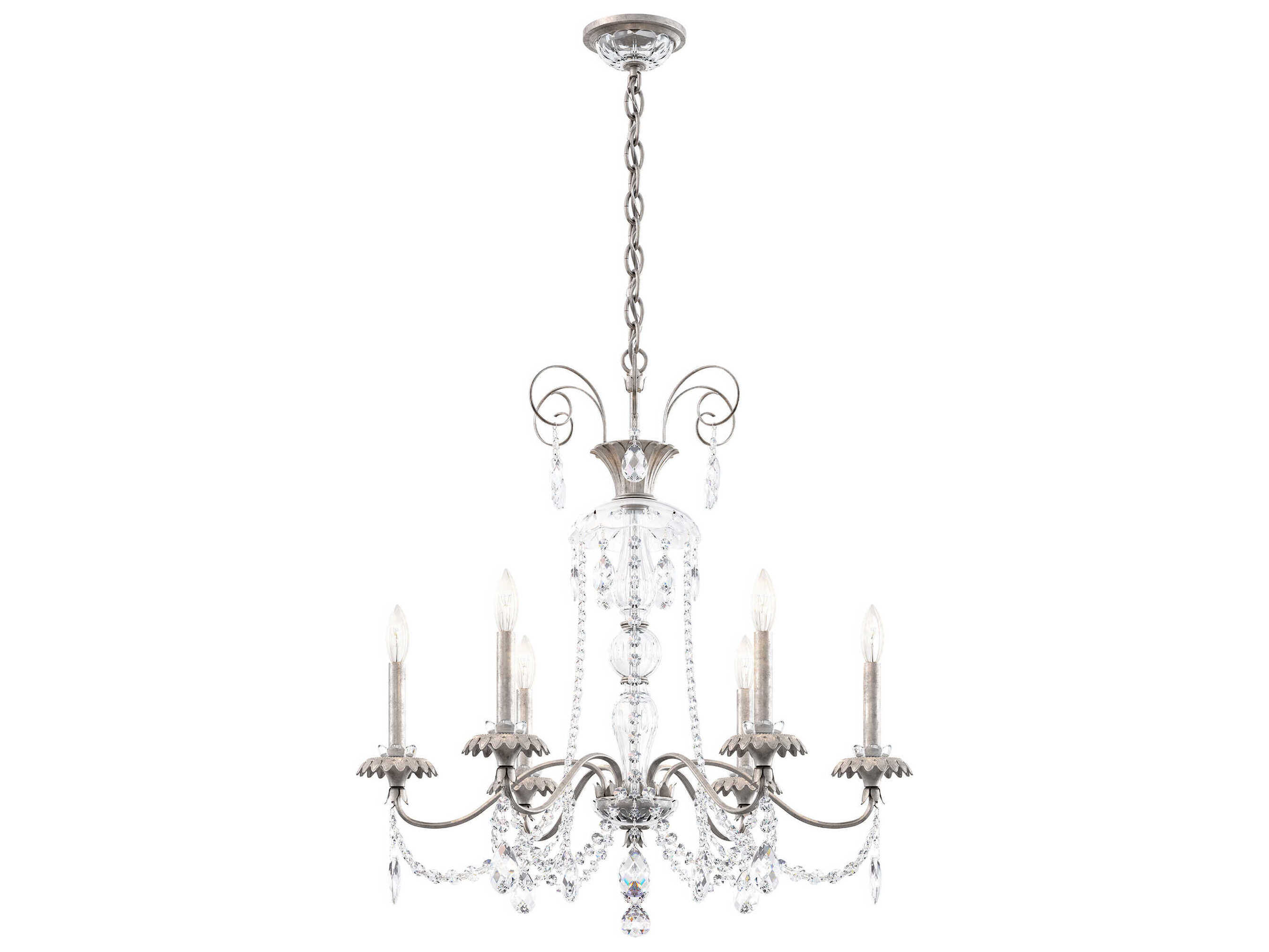 Schonbek Helenia 6-Light Heirloom Silver Crystal Candelabra Chandelier