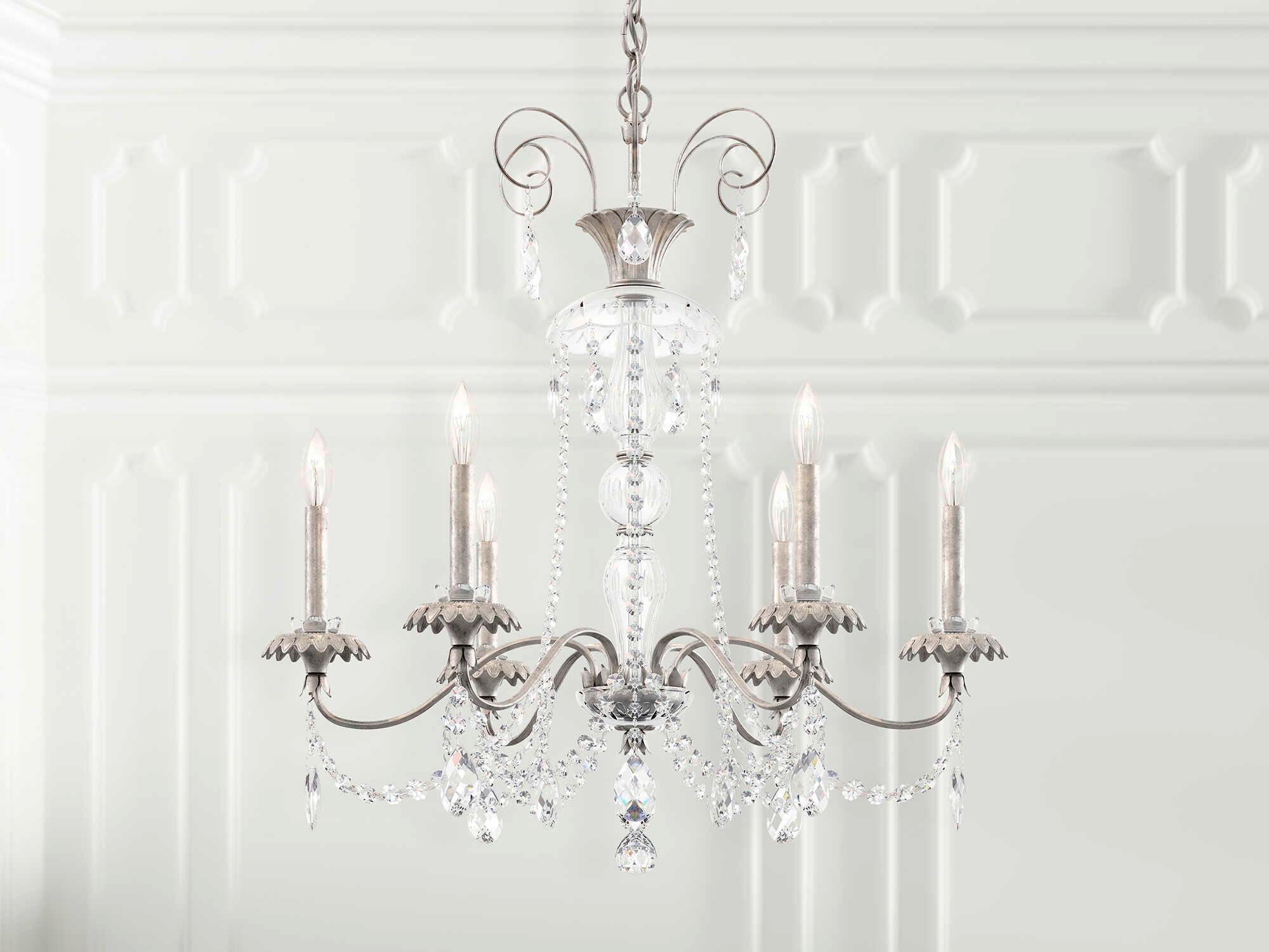 Schonbek Helenia 6-Light Heirloom Silver Crystal Candelabra Chandelier