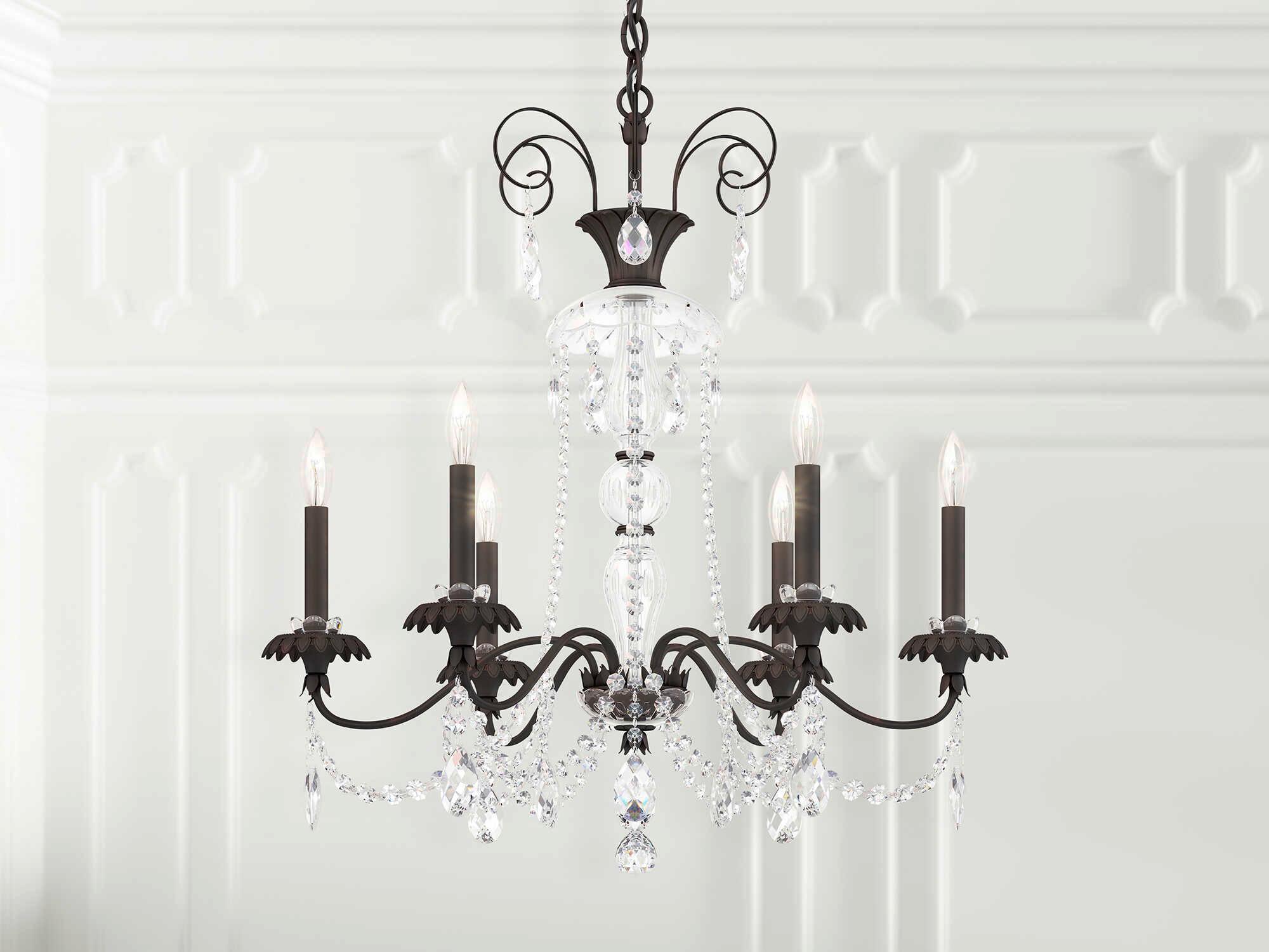Schonbek Helenia 6-Light Black Crystal Candelabra Chandelier