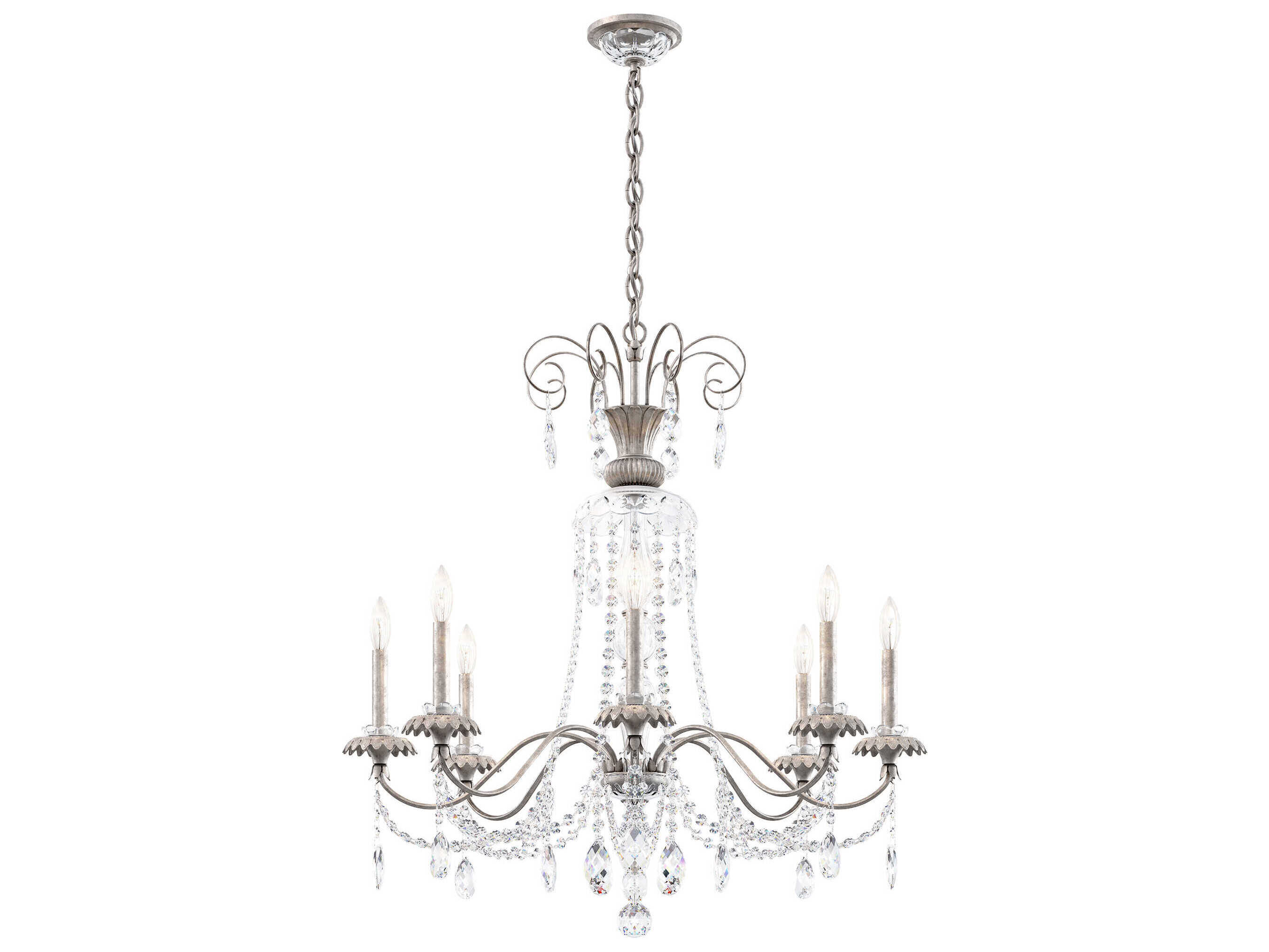 Schonbek Helenia 8-Light Heirloom Silver Crystal Candelabra Chandelier