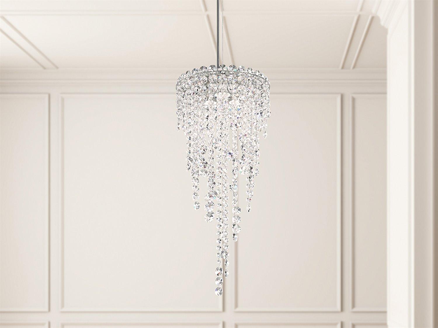 Schonbek Chantant 3-Light Stainless Steel Crystal Round Mini Pendant