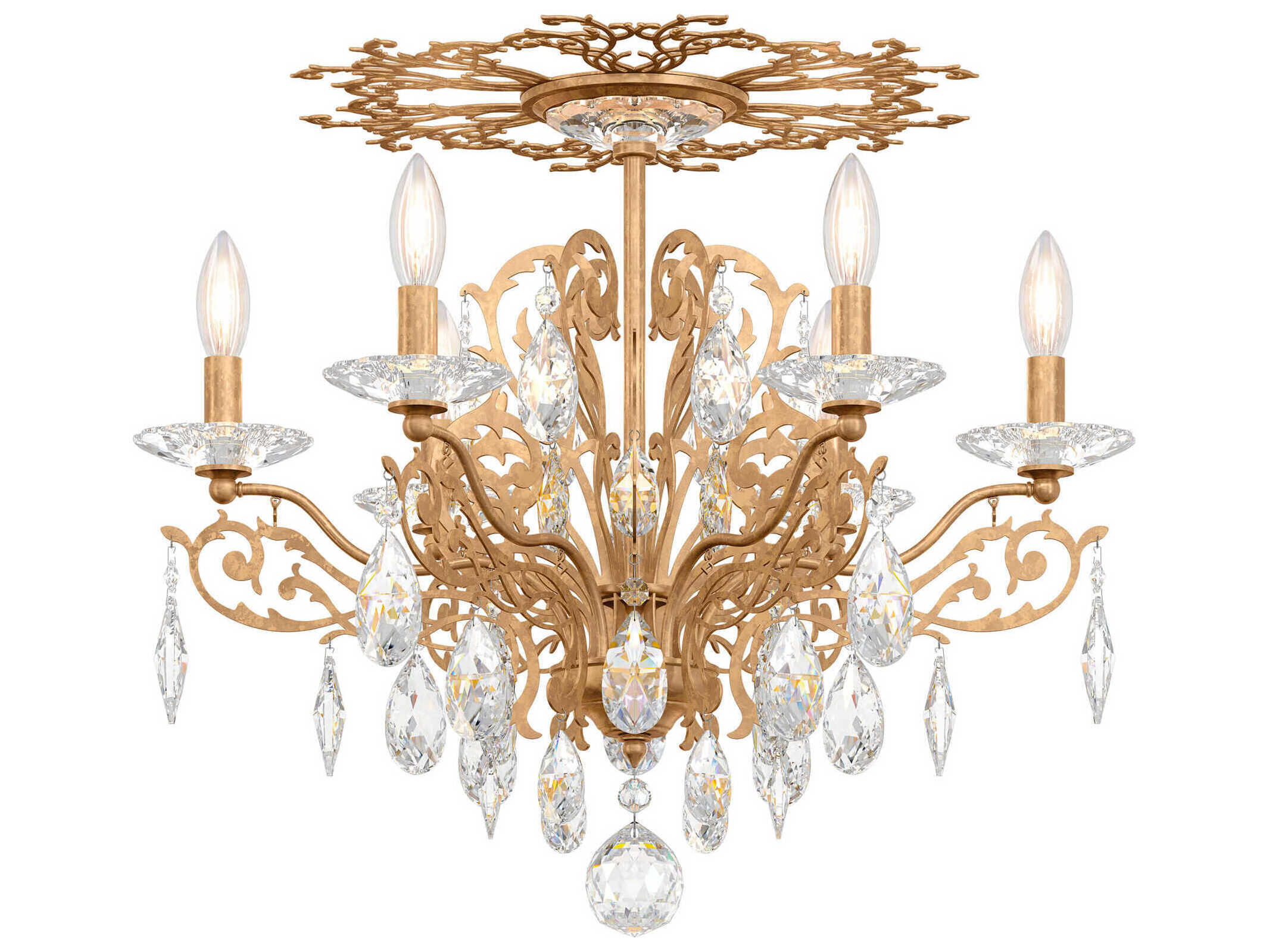 Schonbek Filigrae 6-Light Gold Crystal Semi Flush Mount