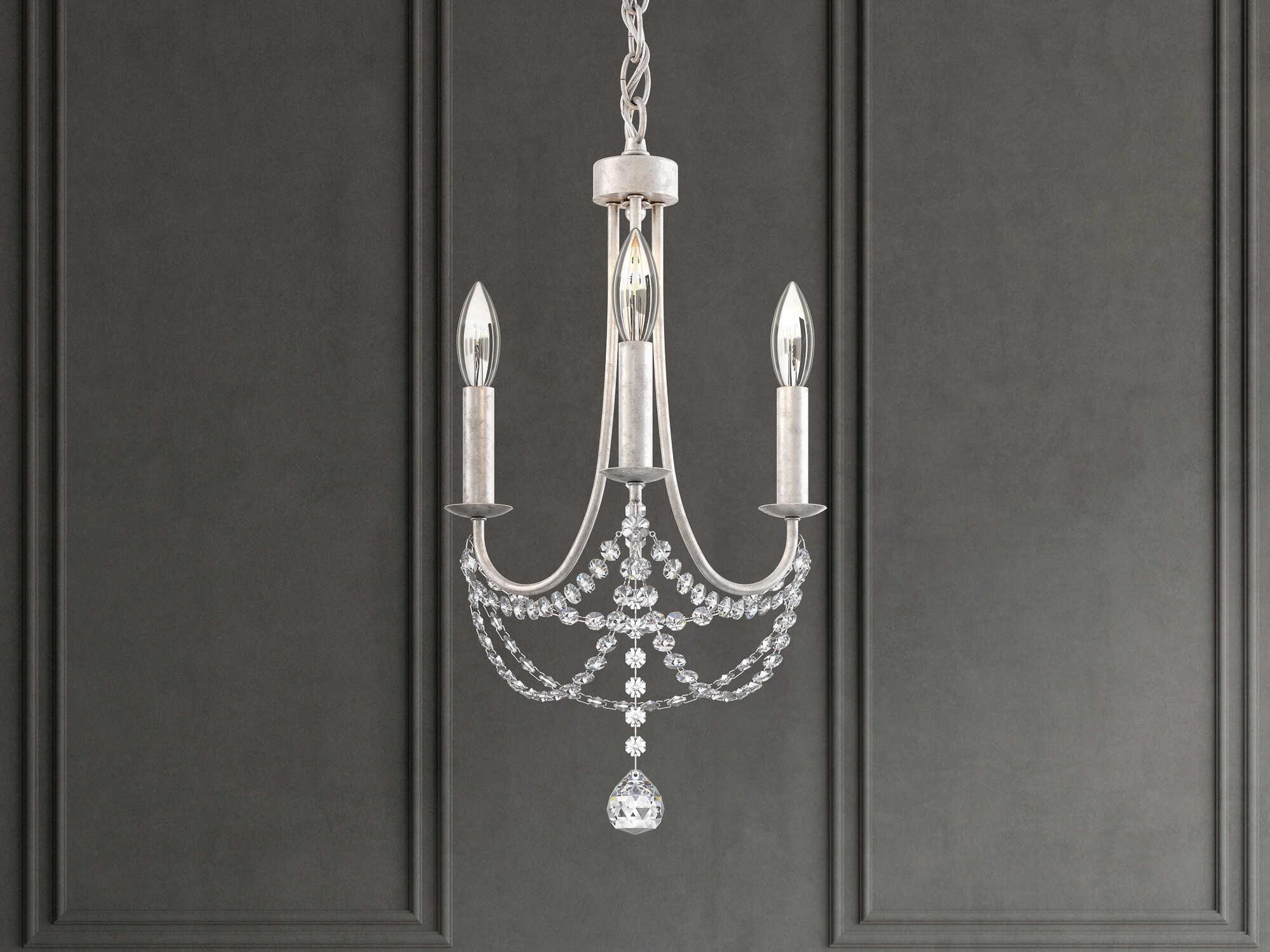 Schonbek Verdana 3-Light Antique Silver Steel Crystal Candelabra Chandelier