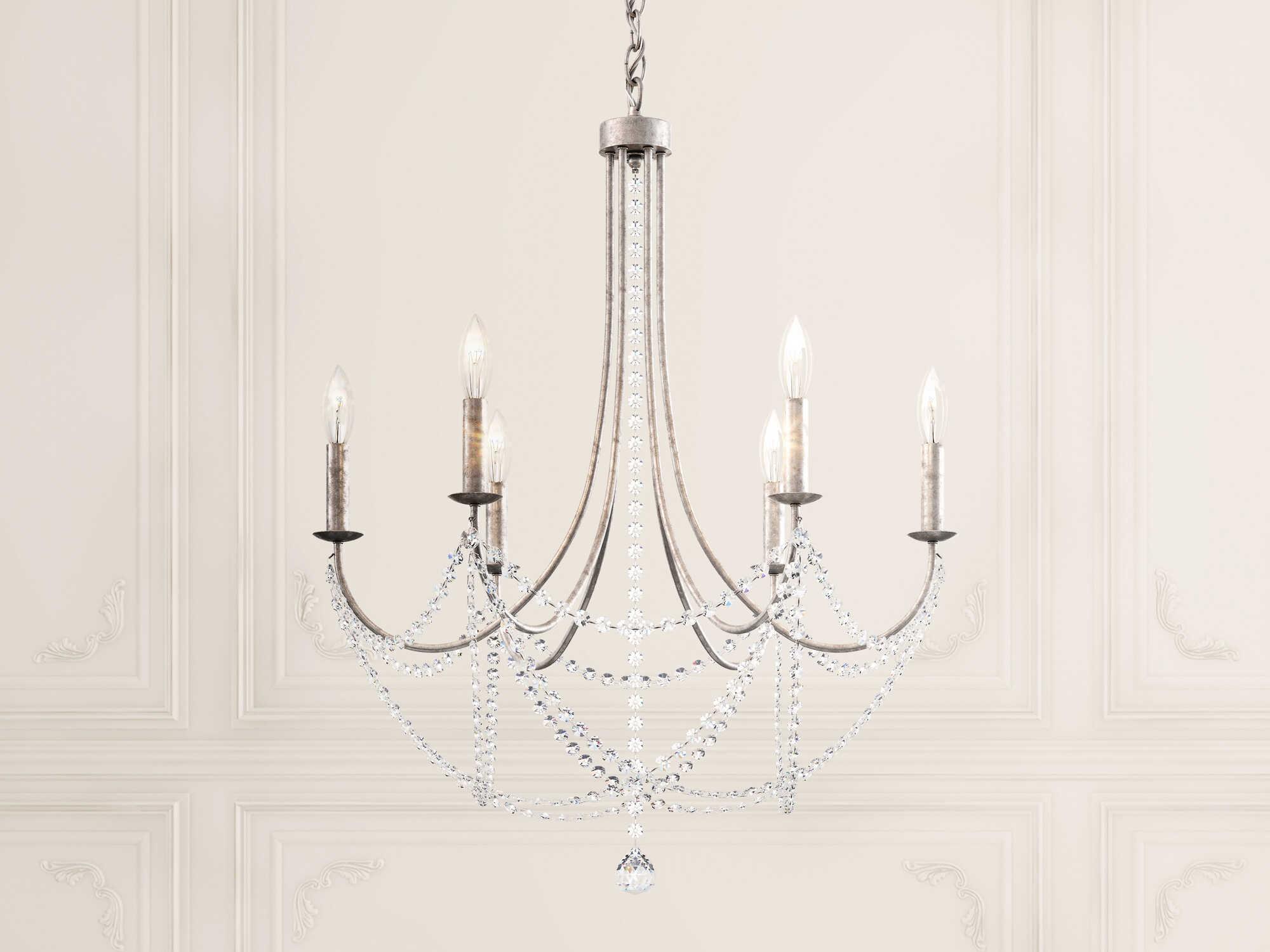 Schonbek Verdana 6-Light Antique Silver Crystal Candelabra Chandelier