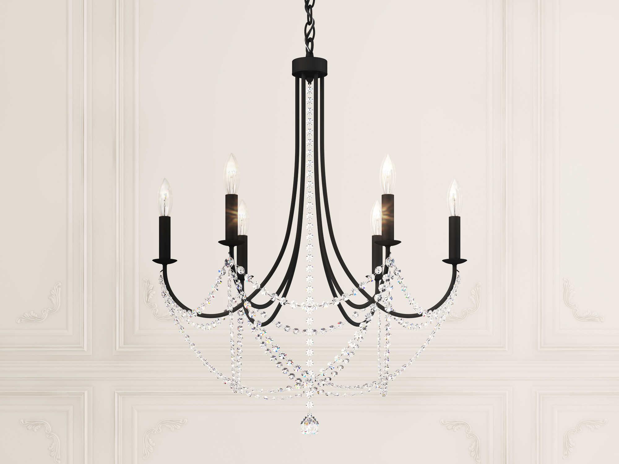 Schonbek Verdana 6-Light Black Crystal Candelabra Chandelier