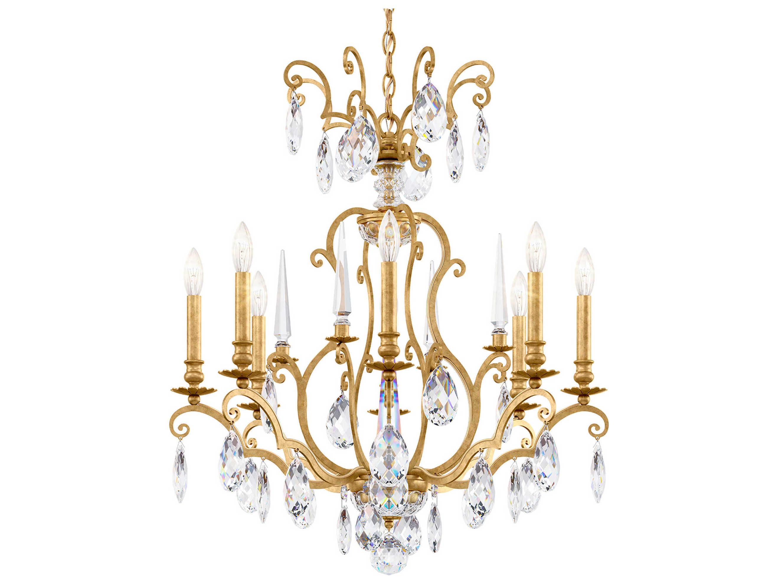 Schonbek Renaissance Nouveau 8-Light Heirloom Gold Crystal Candelabra Chandelier