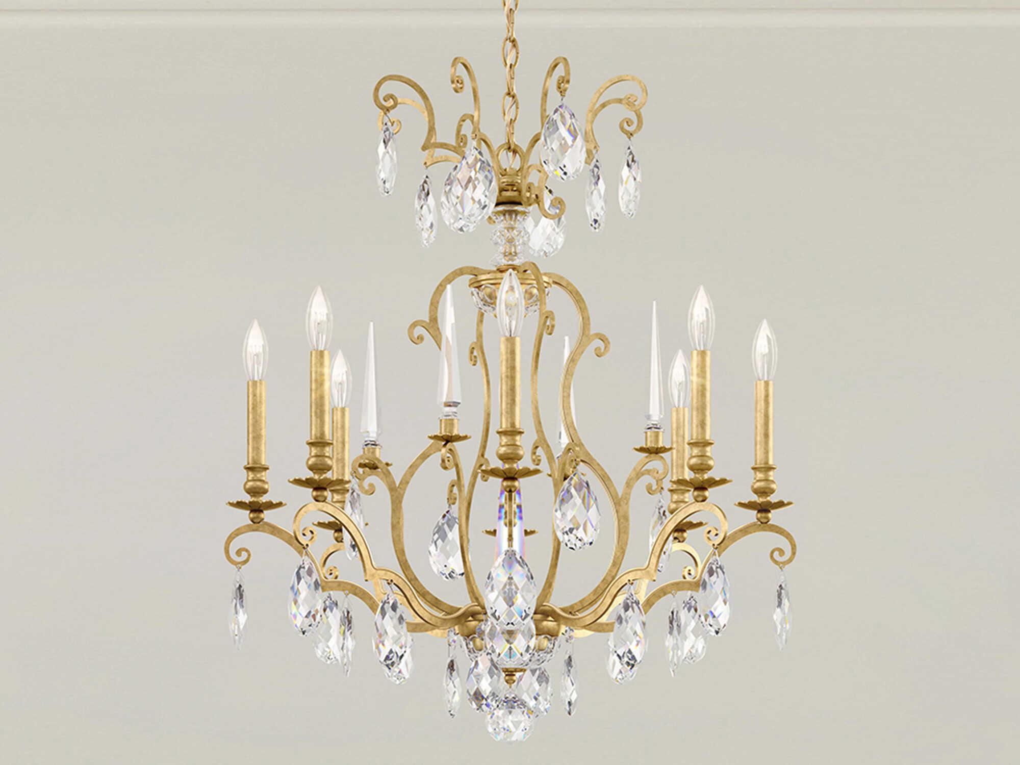Schonbek Renaissance Nouveau 8-Light Heirloom Gold Crystal Candelabra Chandelier