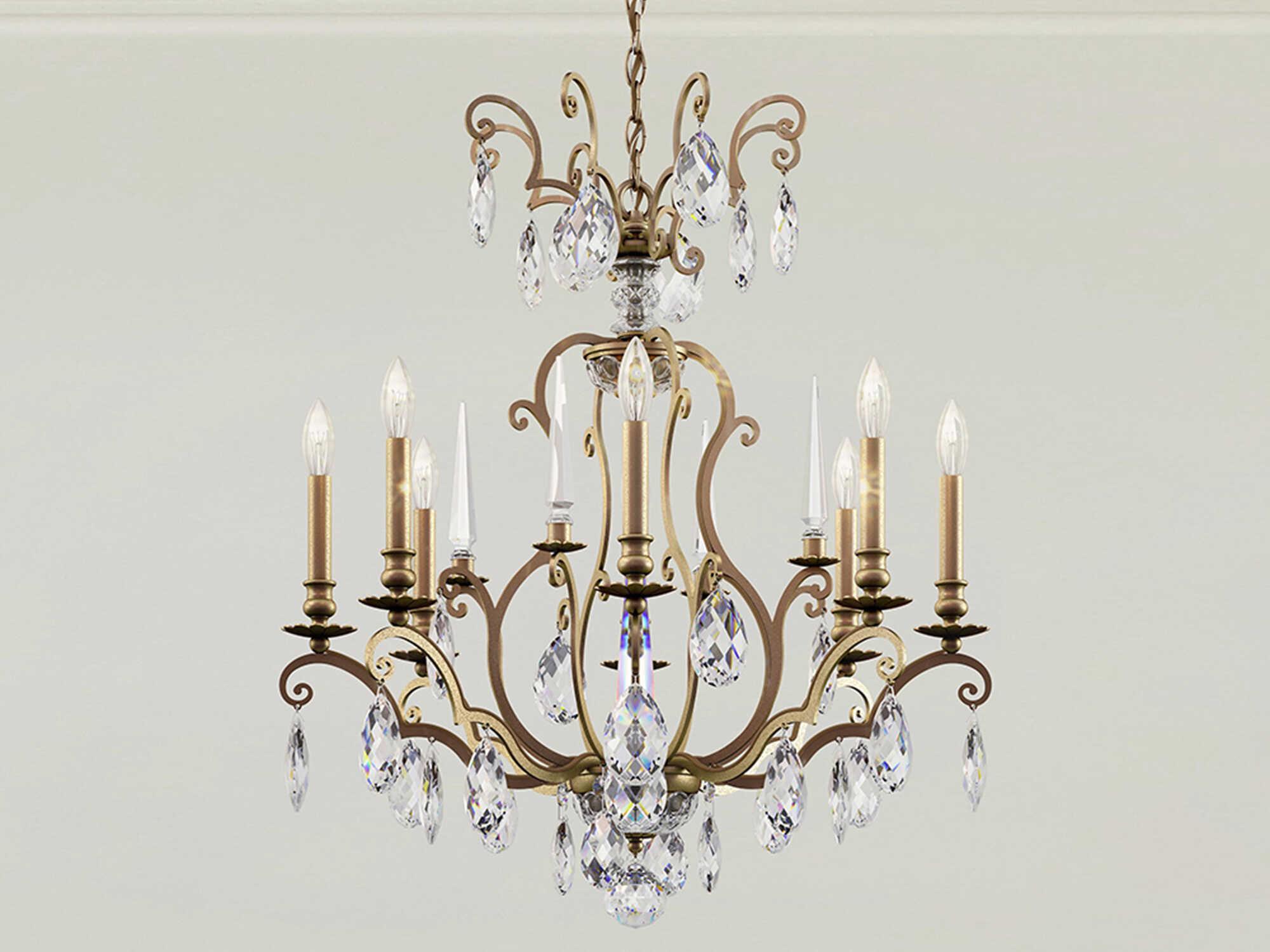 Schonbek Renaissance Nouveau 8-Light Etruscan Gold Crystal Candelabra Chandelier