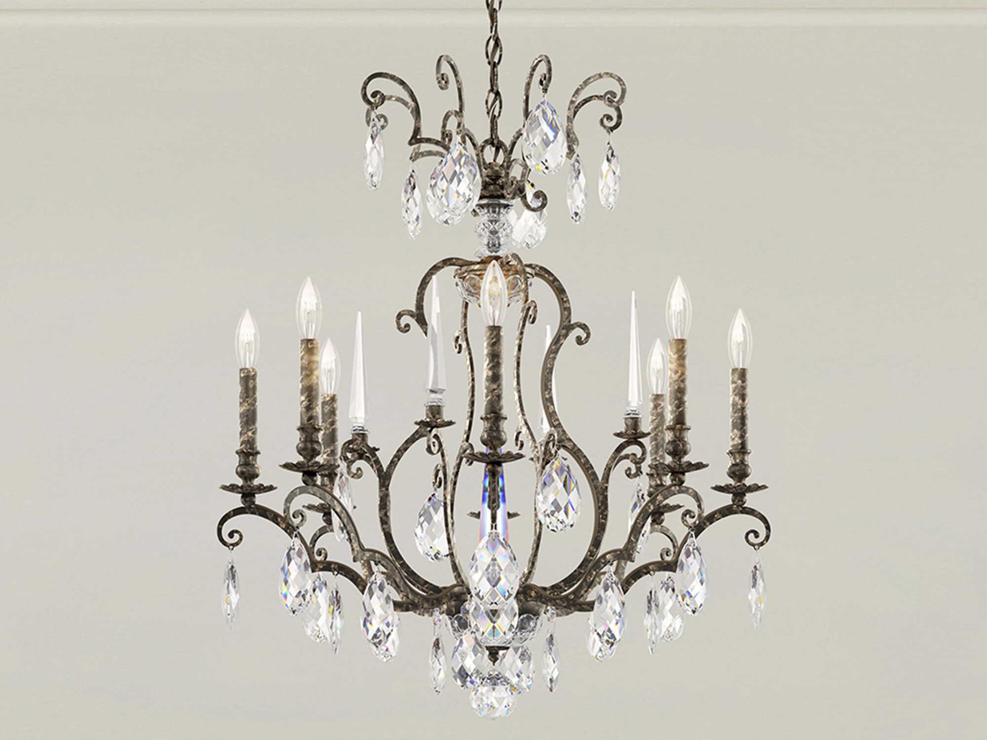 Schonbek Renaissance Nouveau 8-Light Heirloom Bronze Crystal Candelabra Chandelier