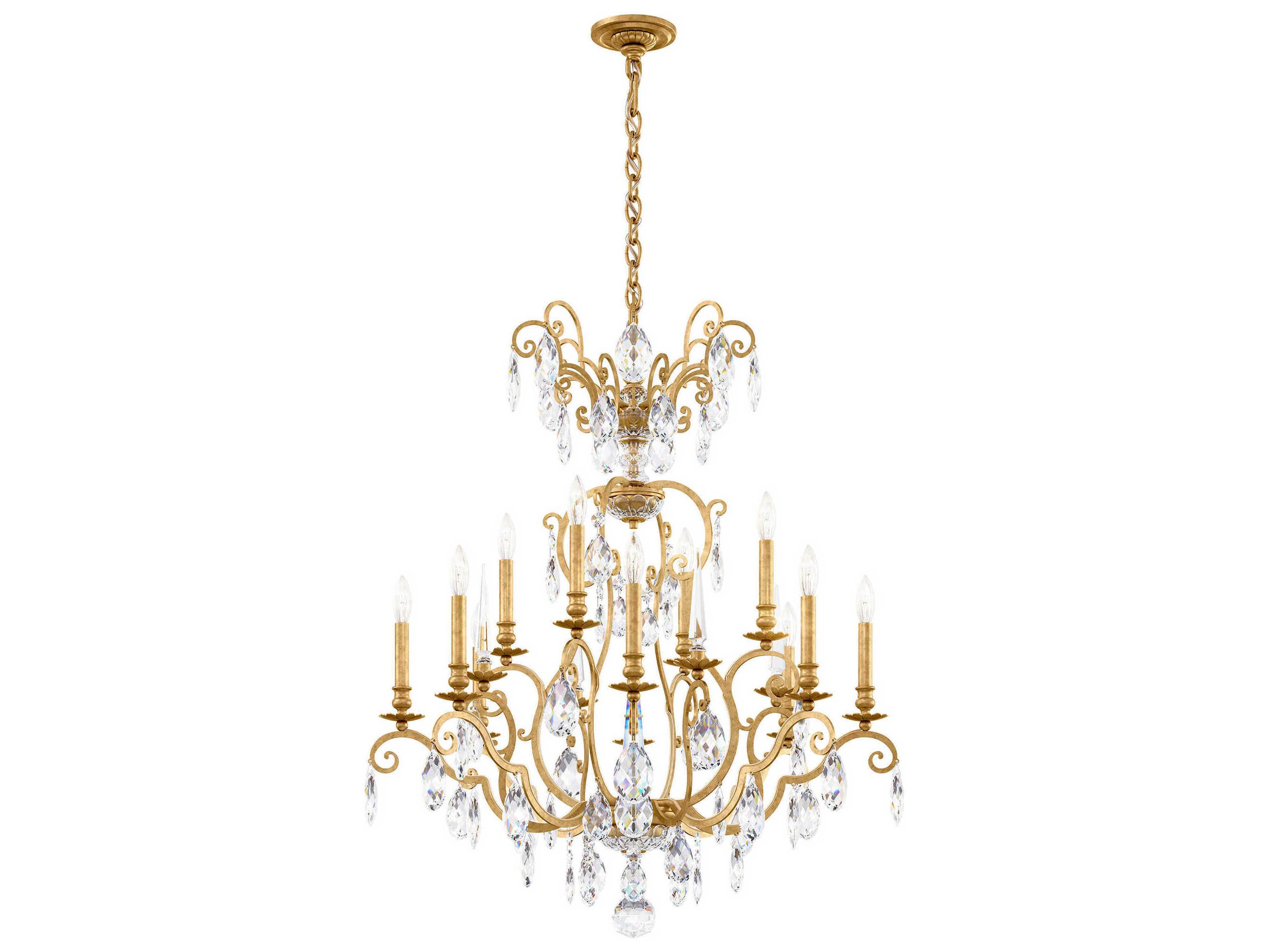 Schonbek Renaissance Nouveau 12 8-Light Heirloom Gold Crystal Candelabra Chandelier