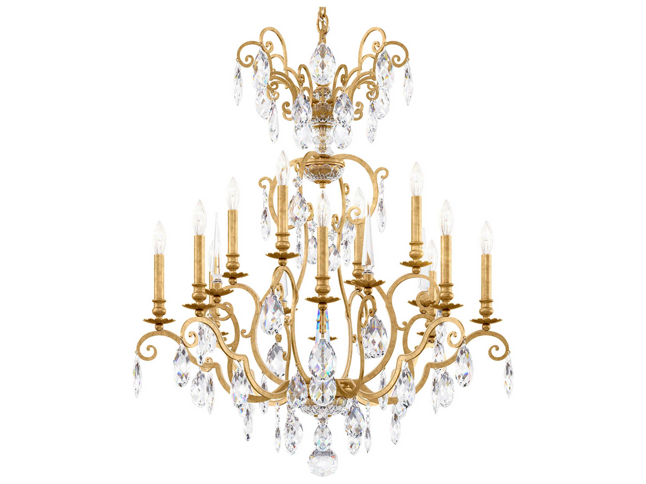 Schonbek Renaissance Nouveau 12 8-Light Heirloom Gold Crystal Candelabra Chandelier