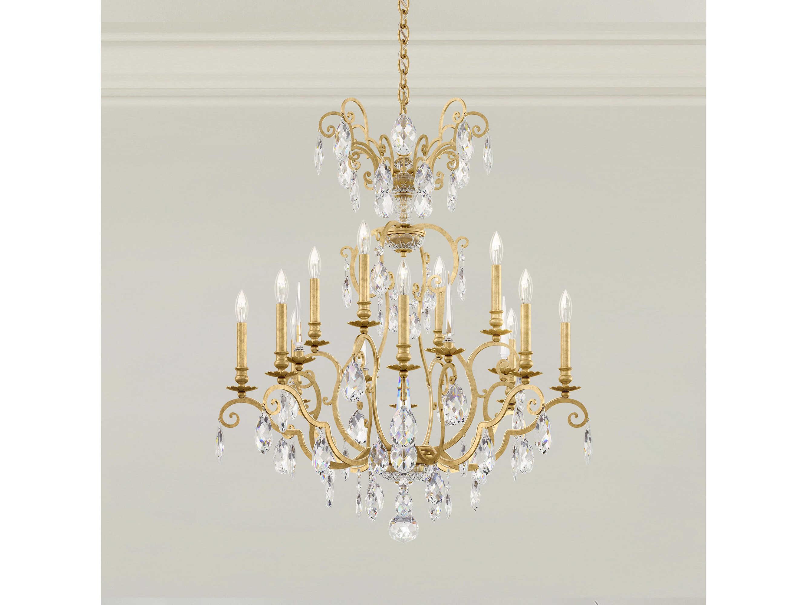 Schonbek Renaissance Nouveau 12 8-Light Heirloom Gold Crystal Candelabra Chandelier