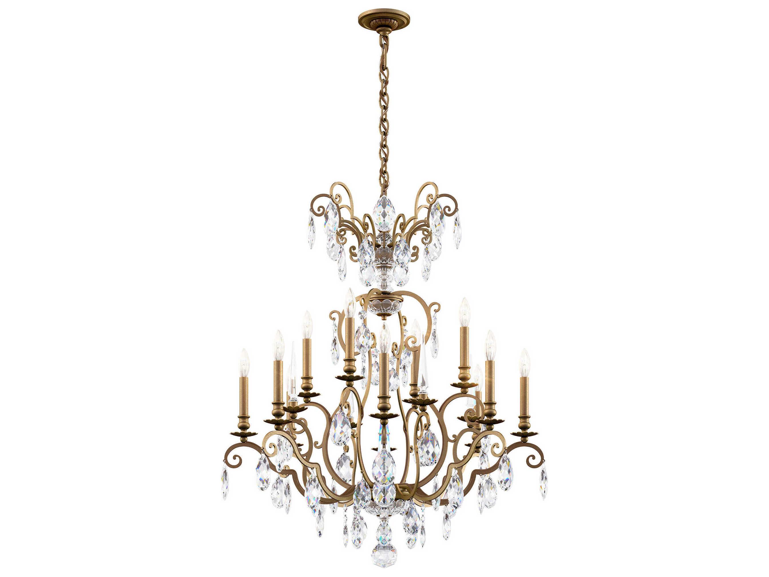 Schonbek Renaissance Nouveau 12 8-Light Etruscan Gold Crystal Candelabra Chandelier