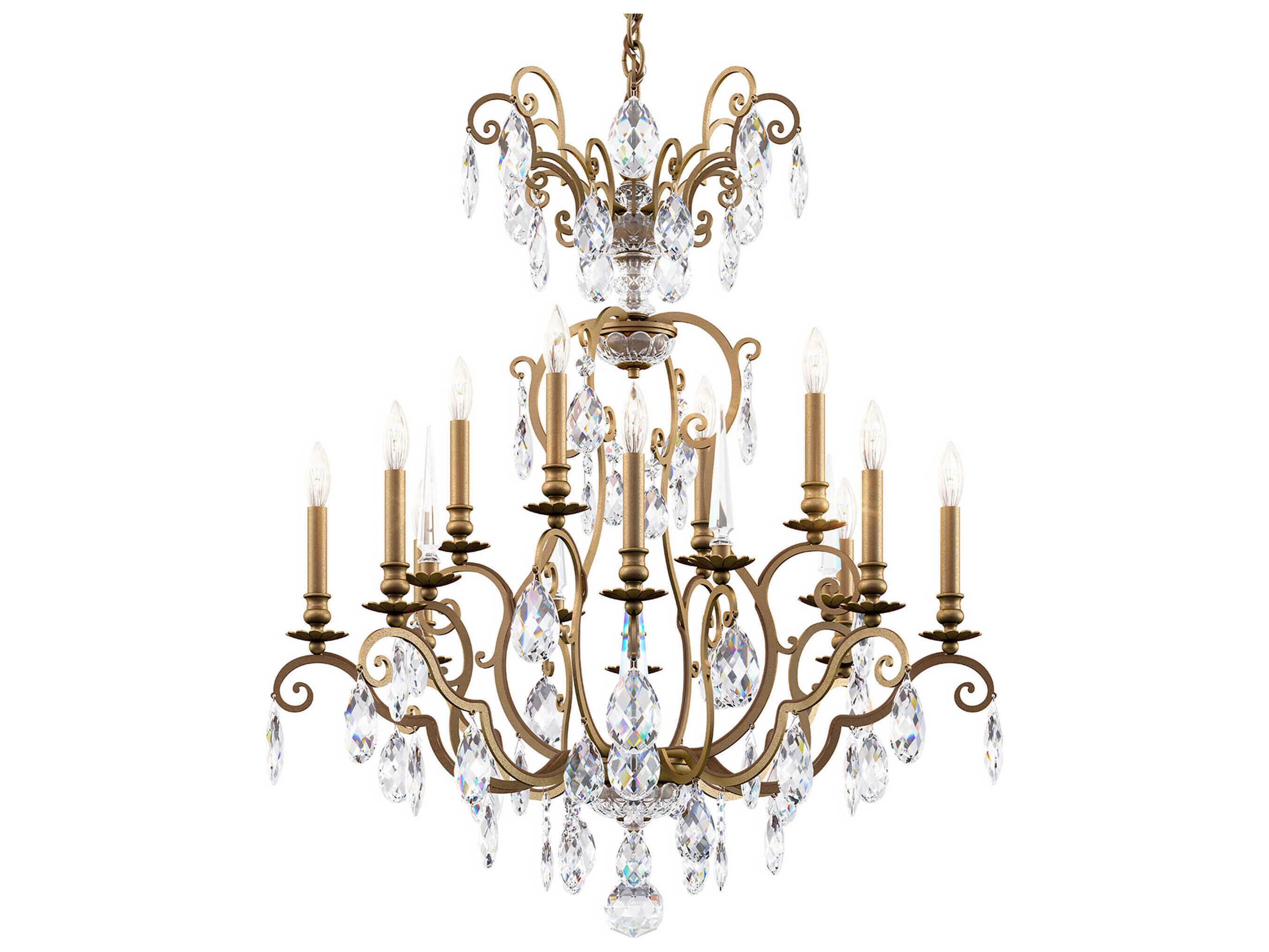 Schonbek Renaissance Nouveau 12 8-Light Etruscan Gold Crystal Candelabra Chandelier