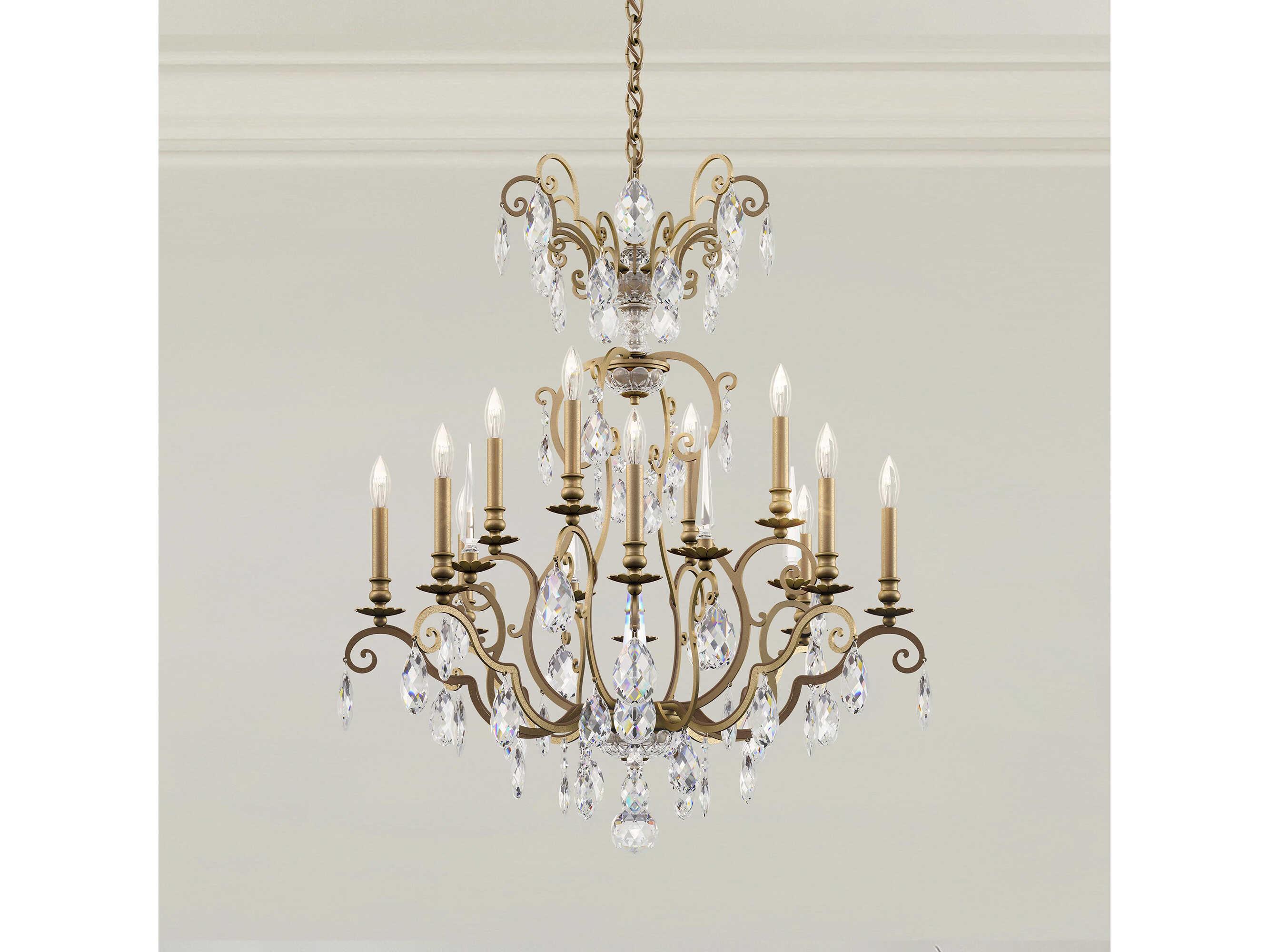 Schonbek Renaissance Nouveau 12 8-Light Etruscan Gold Crystal Candelabra Chandelier