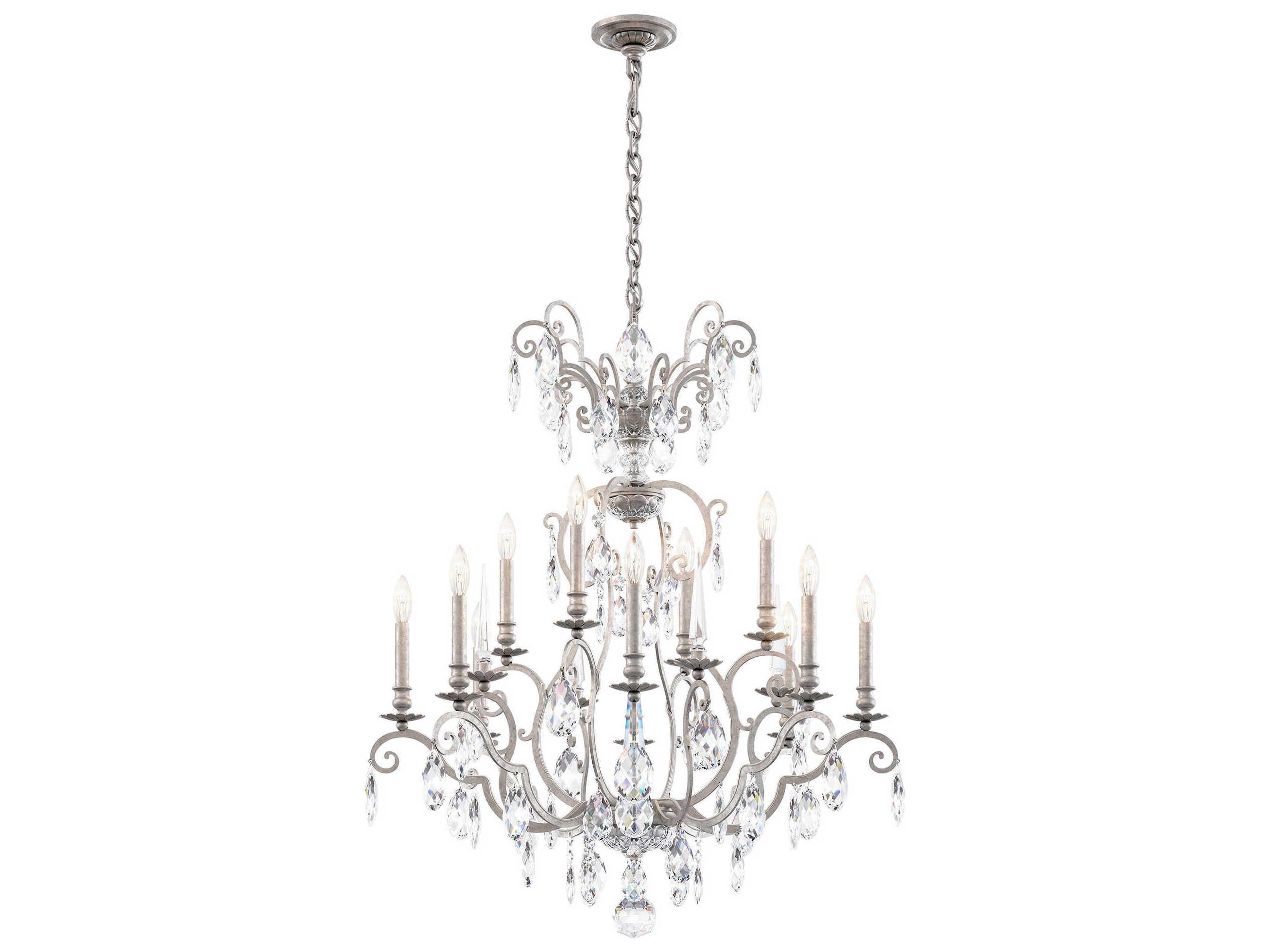 Schonbek Renaissance Nouveau 12 8-Light Antique Silver Crystal Candelabra Chandelier