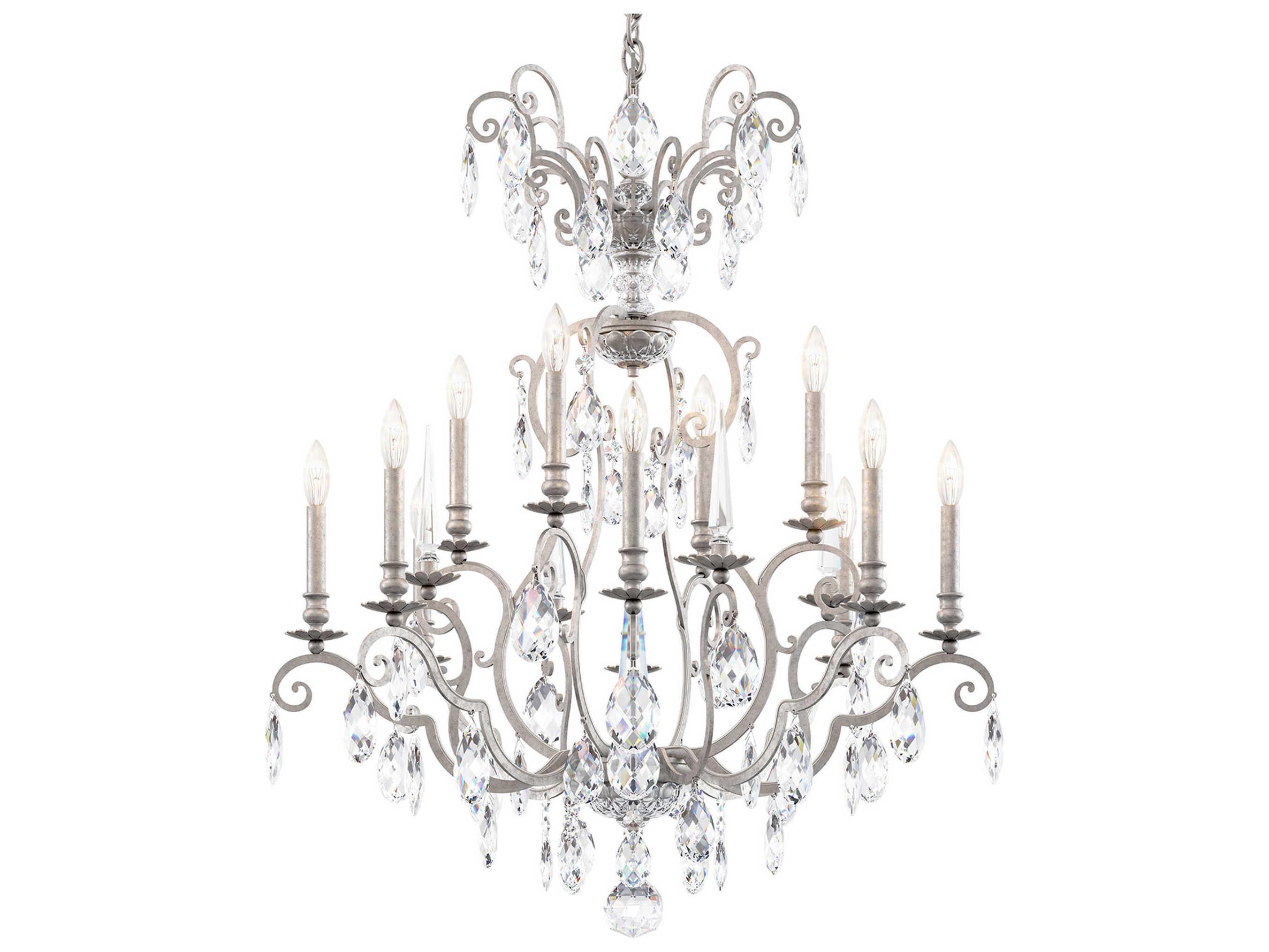 Schonbek Renaissance Nouveau 12 8-Light Antique Silver Crystal Candelabra Chandelier