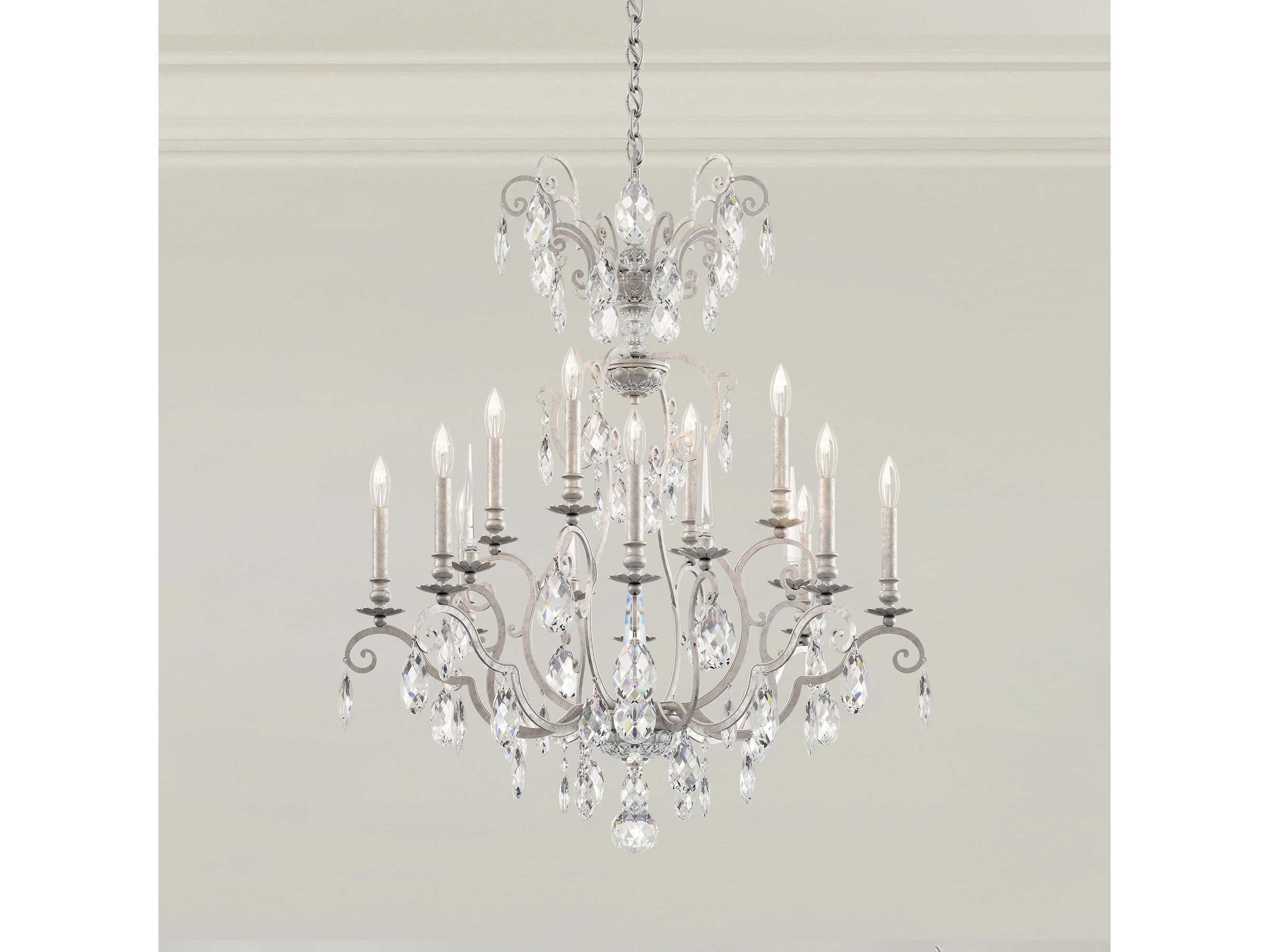 Schonbek Renaissance Nouveau 12 8-Light Antique Silver Crystal Candelabra Chandelier