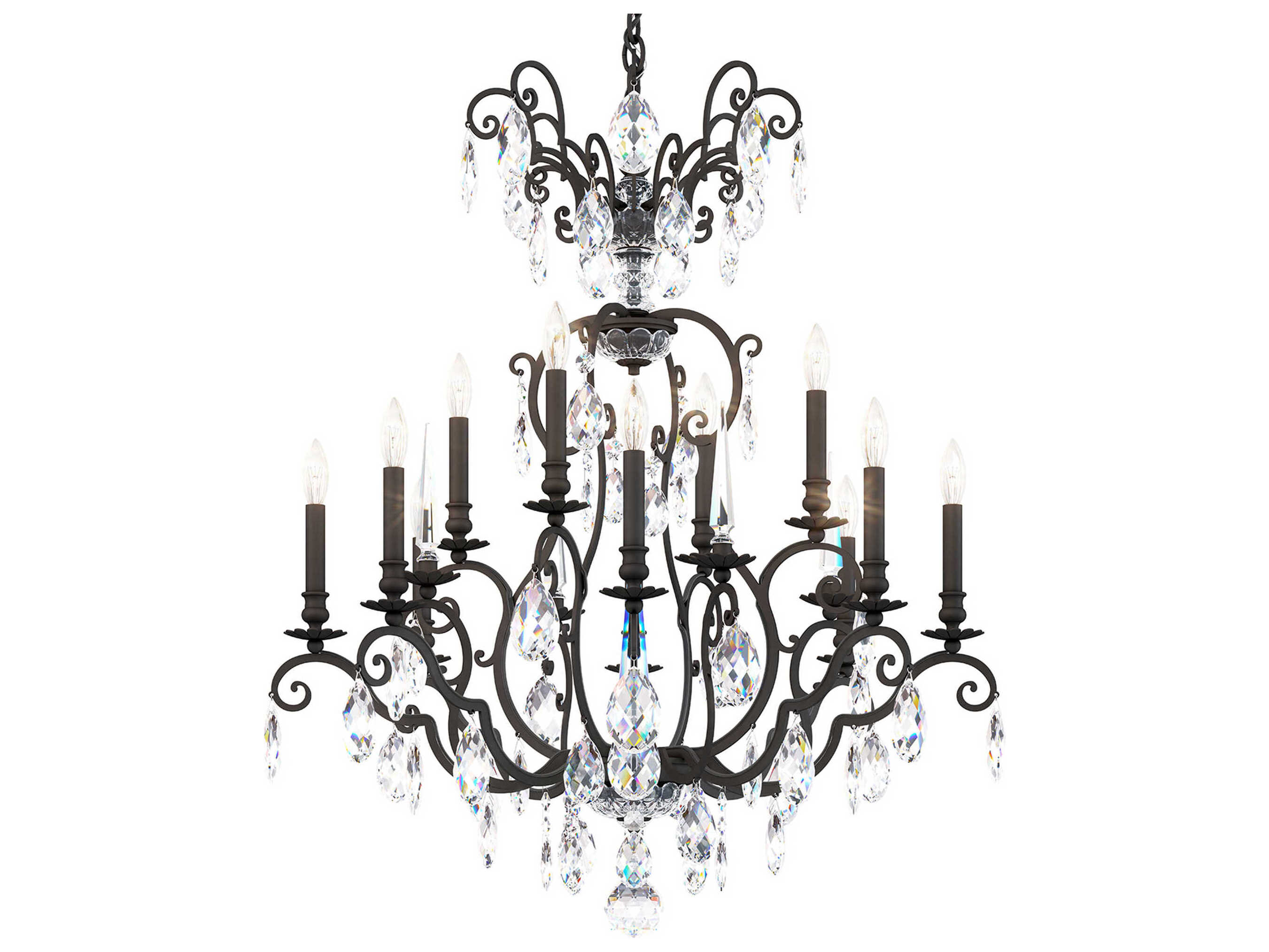 Schonbek Renaissance Nouveau 12 8-Light Black Crystal Candelabra Chandelier