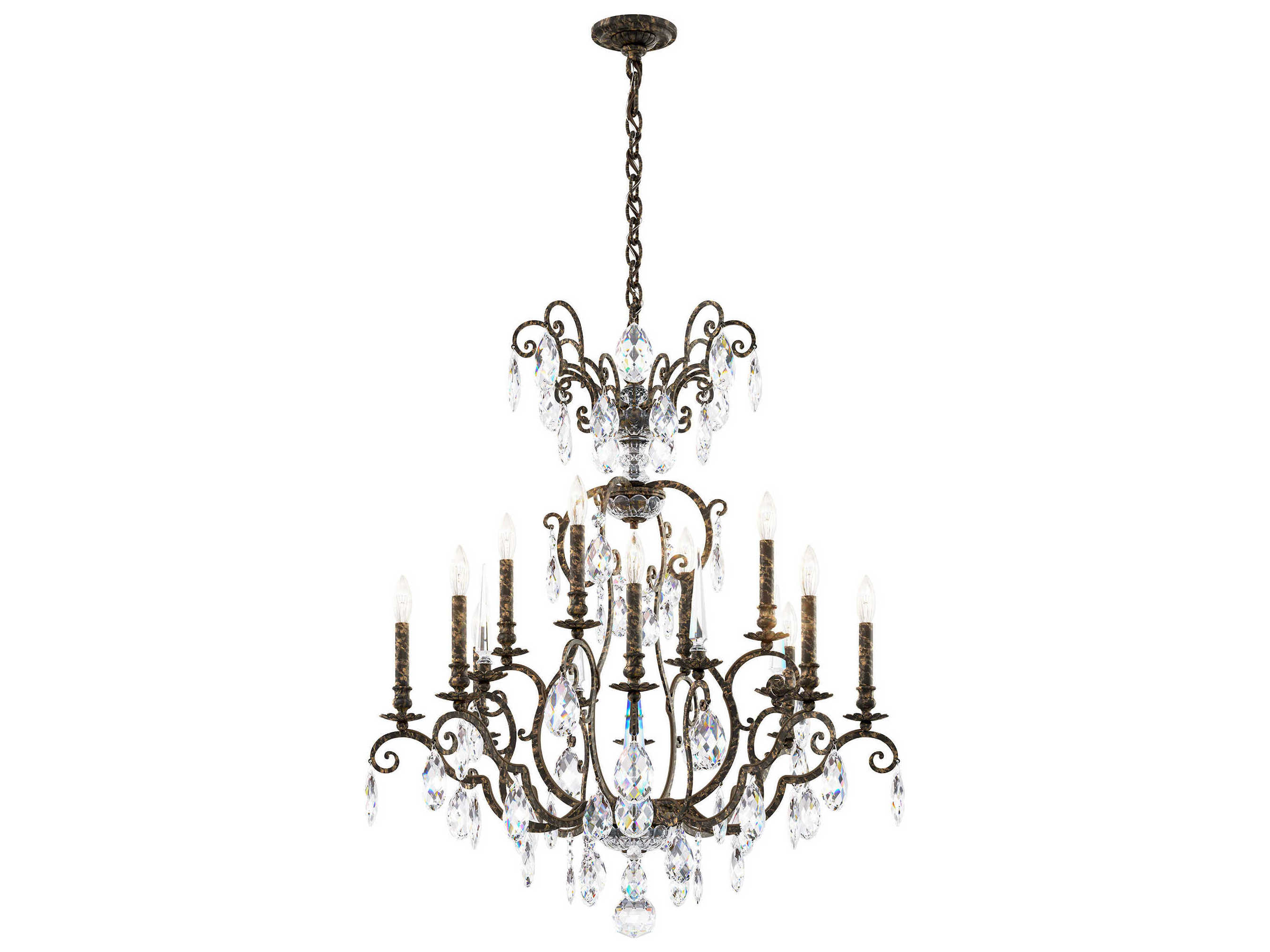 Schonbek Renaissance Nouveau 12 8-Light Heirloom Bronze Crystal Candelabra Chandelier