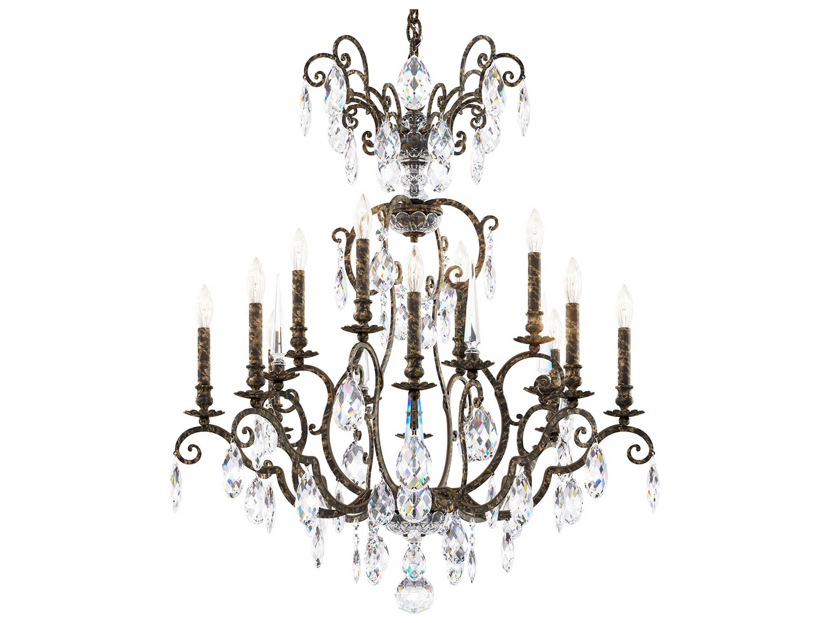 Schonbek Renaissance Nouveau 12 8-Light Heirloom Bronze Crystal Candelabra Chandelier