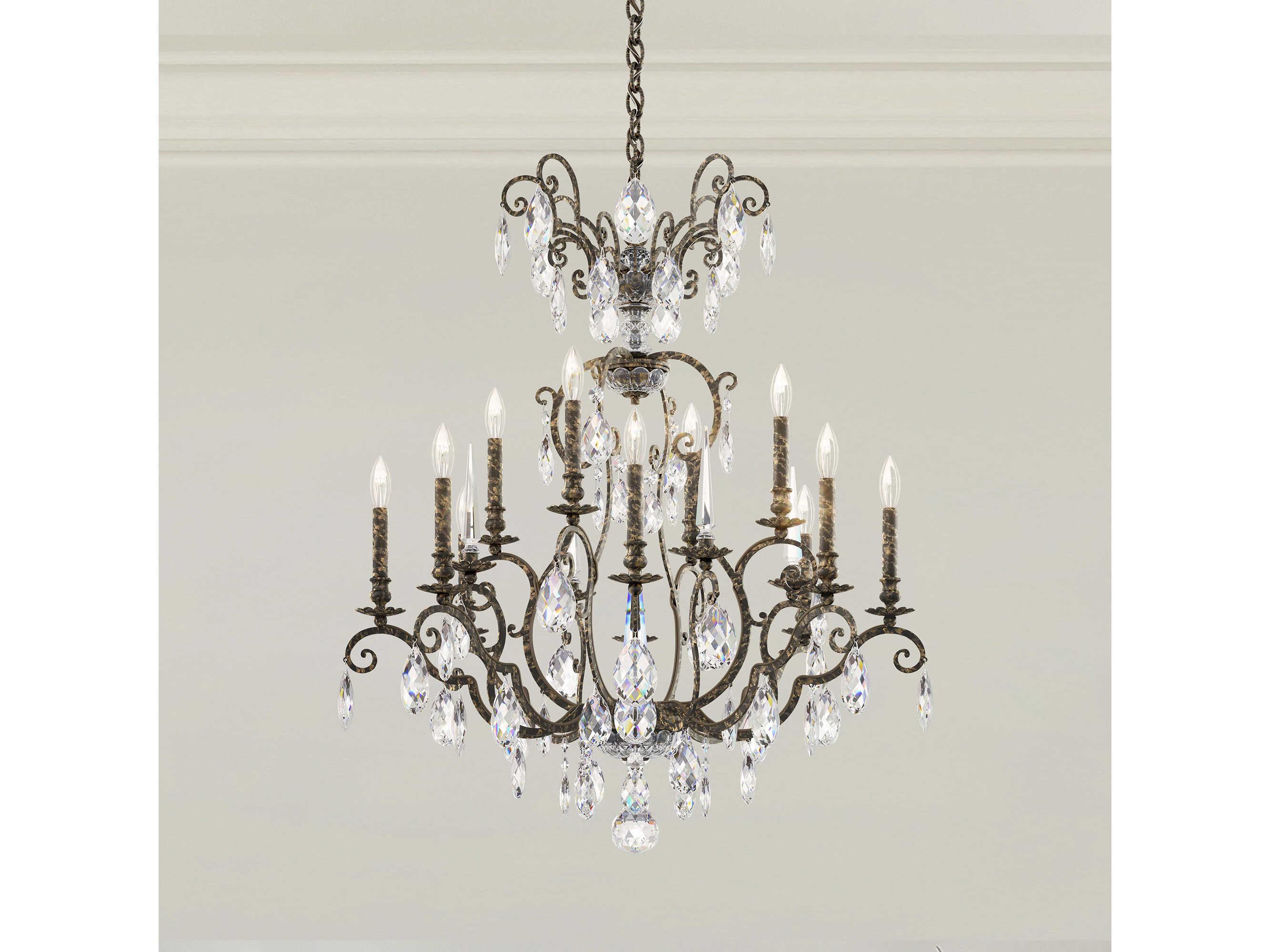 Schonbek Renaissance Nouveau 12 8-Light Heirloom Bronze Crystal Candelabra Chandelier