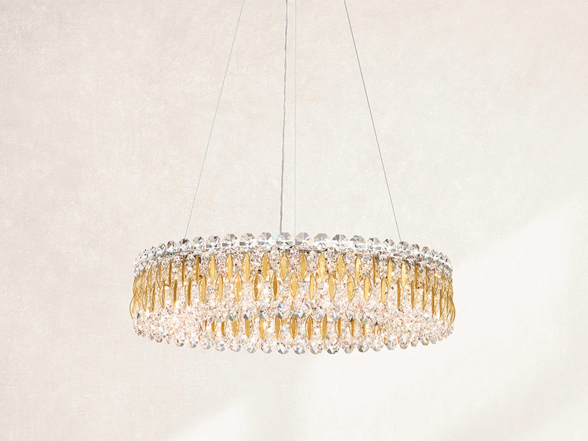 Schonbek Sarella 12-Light Gold Crystal Drum Pendant