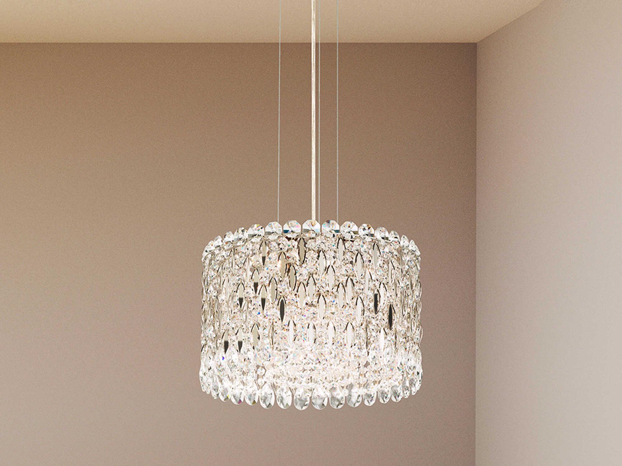 Schonbek Sarella 8-Light Silver Crystal Drum Pendant