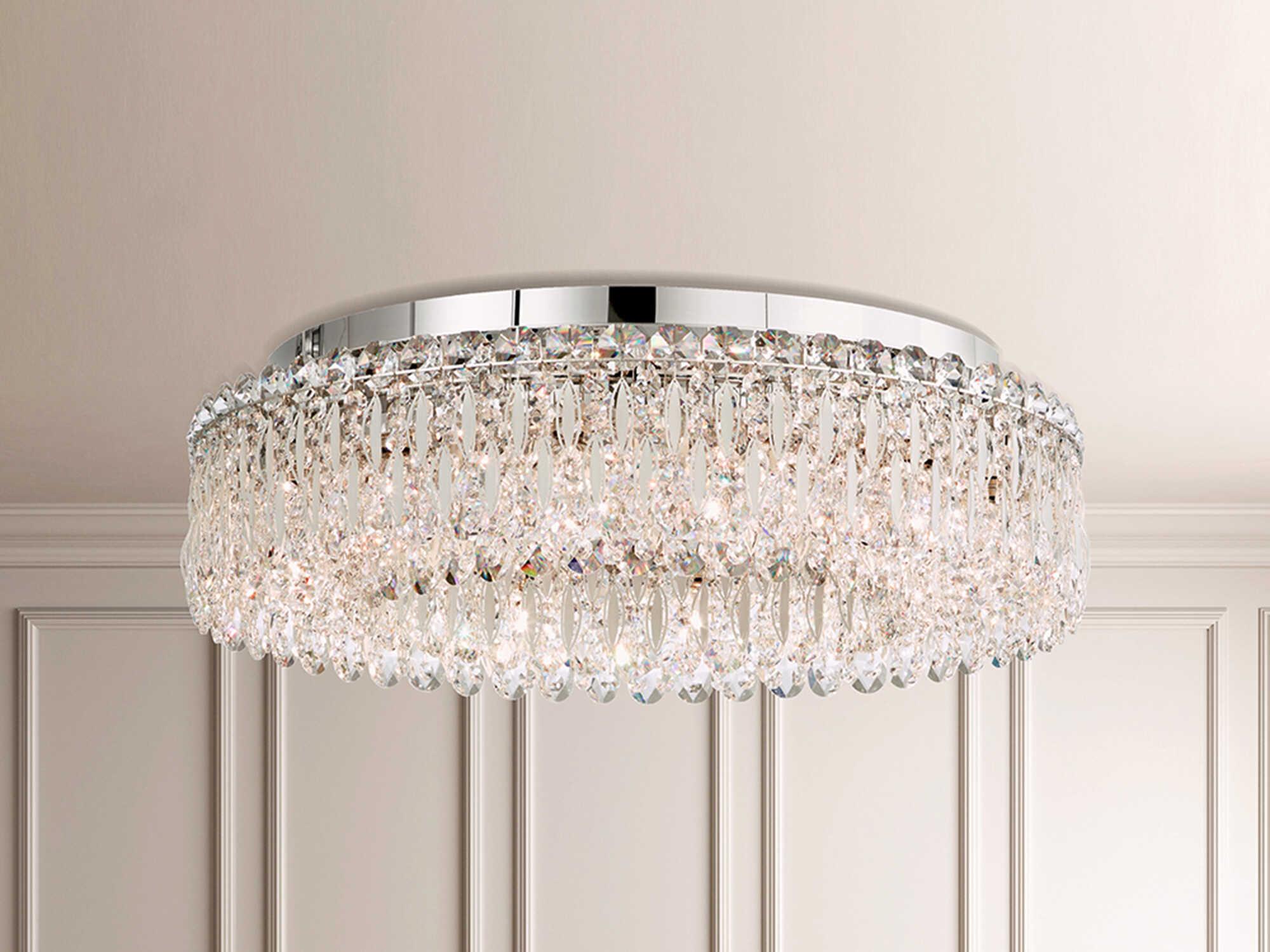 Schonbek Sarella 12-Light Silver Crystal Drum Semi Flush Mount