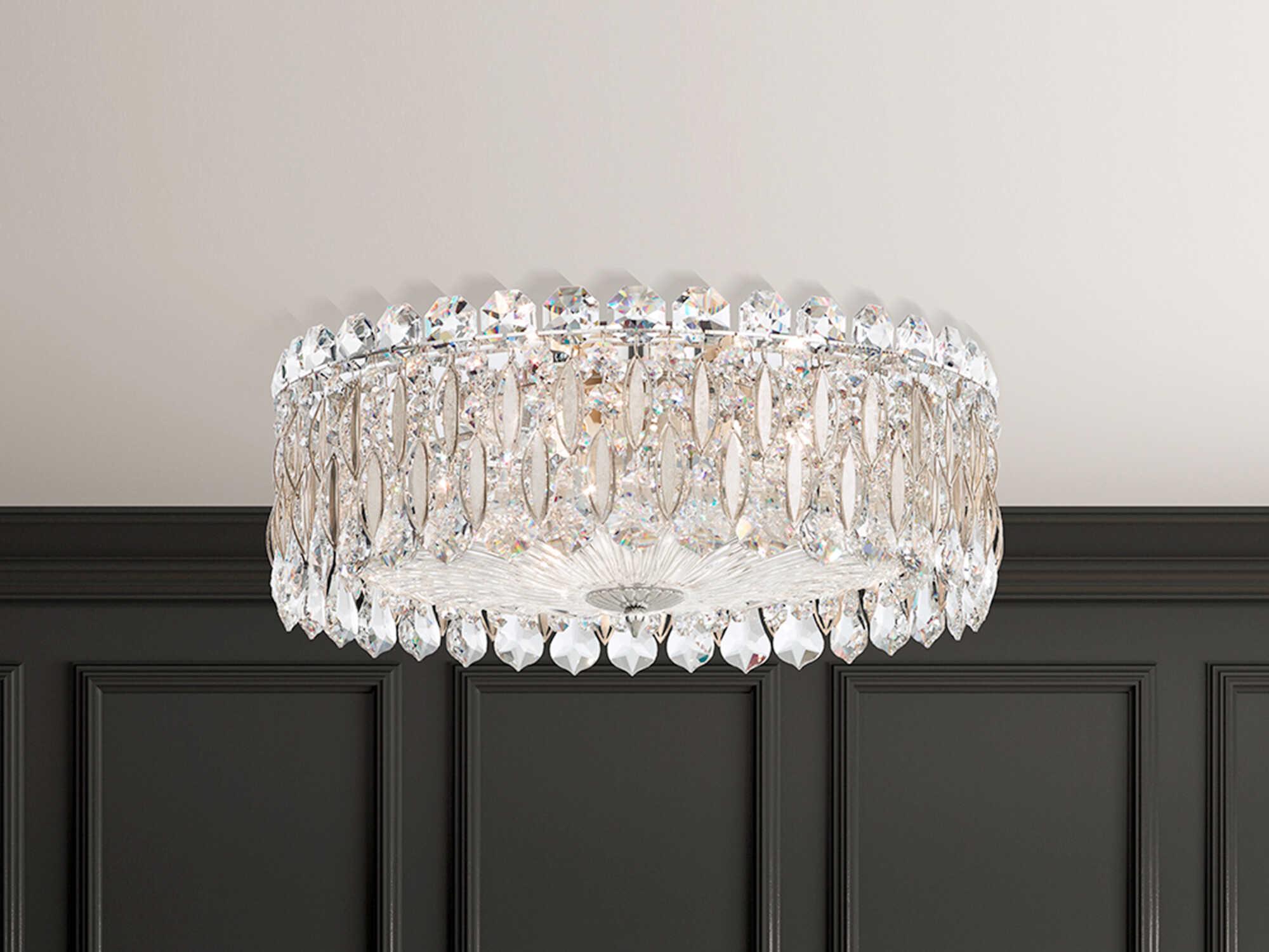 Schonbek Sarella 3-Light Silver Crystal Drum Semi Flush Mount