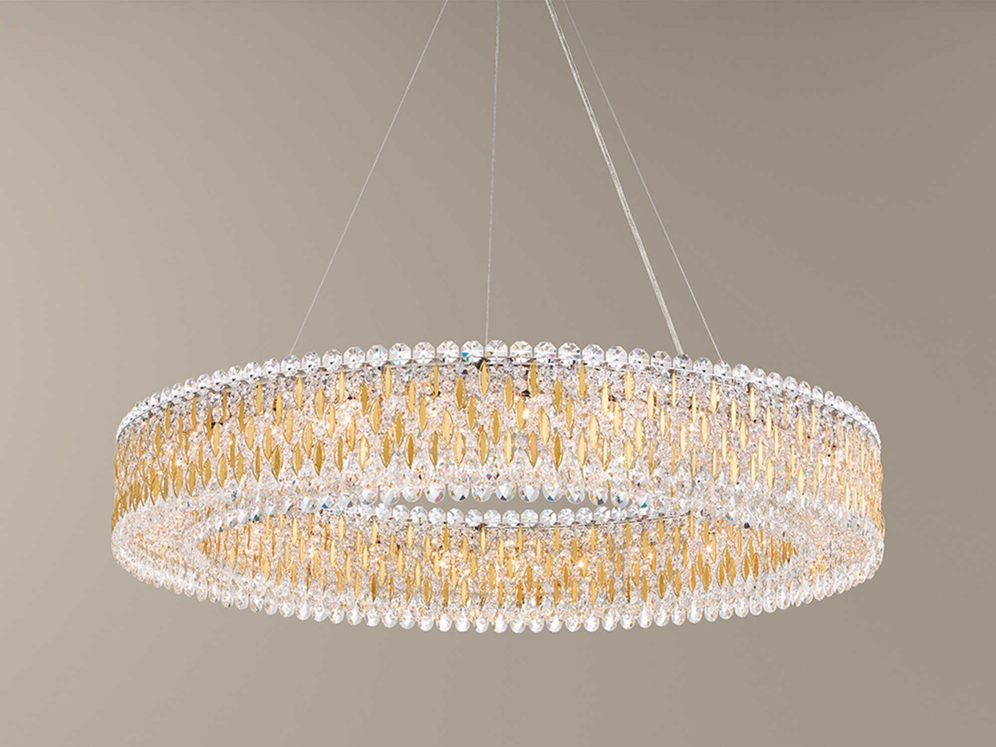 Schonbek Sarella 27-Light Gold Crystal Drum Pendant