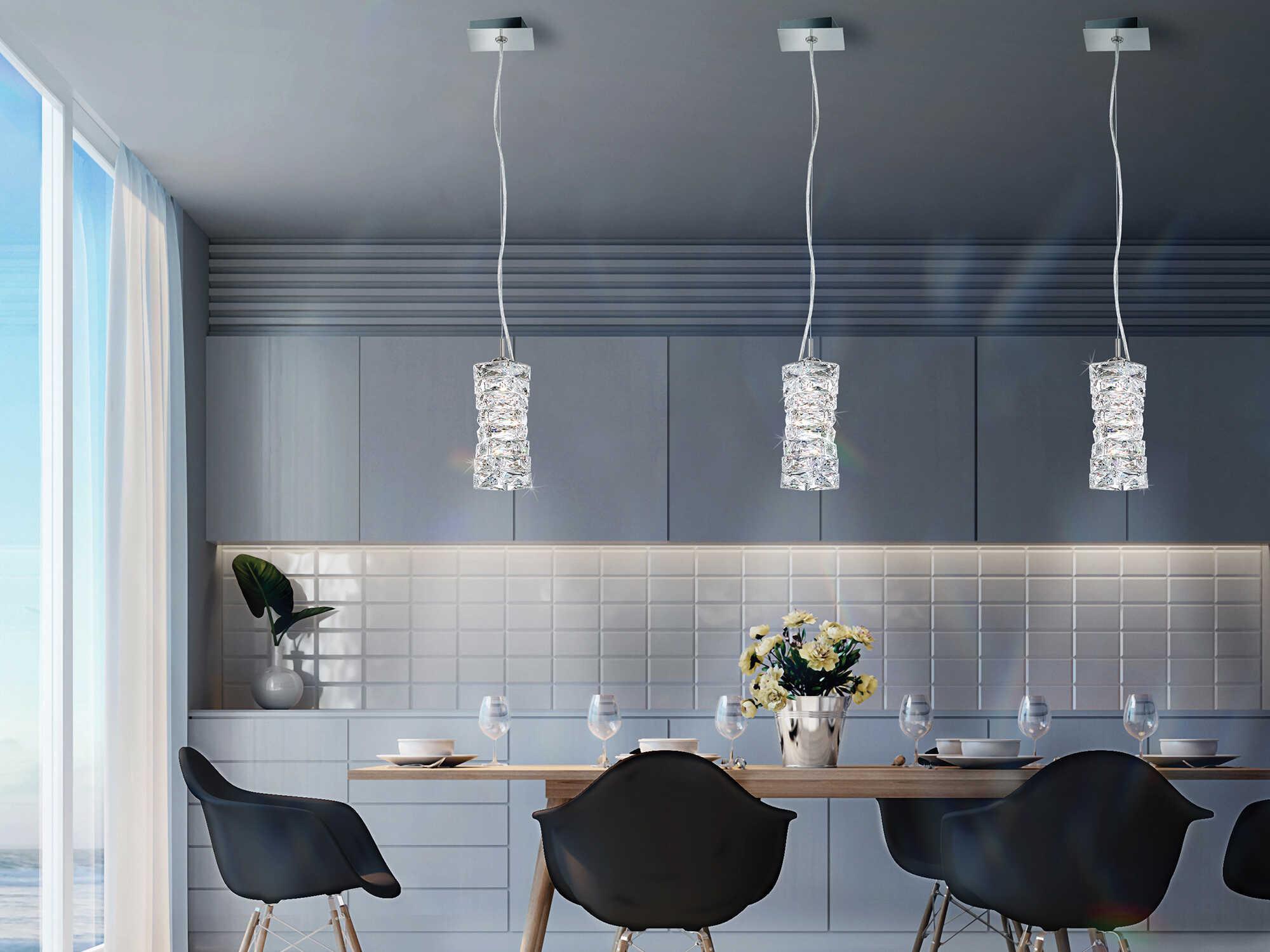 Schonbek Glissando 1-Light Stainless Steel Crystal LED Cylinder Mini Pendant