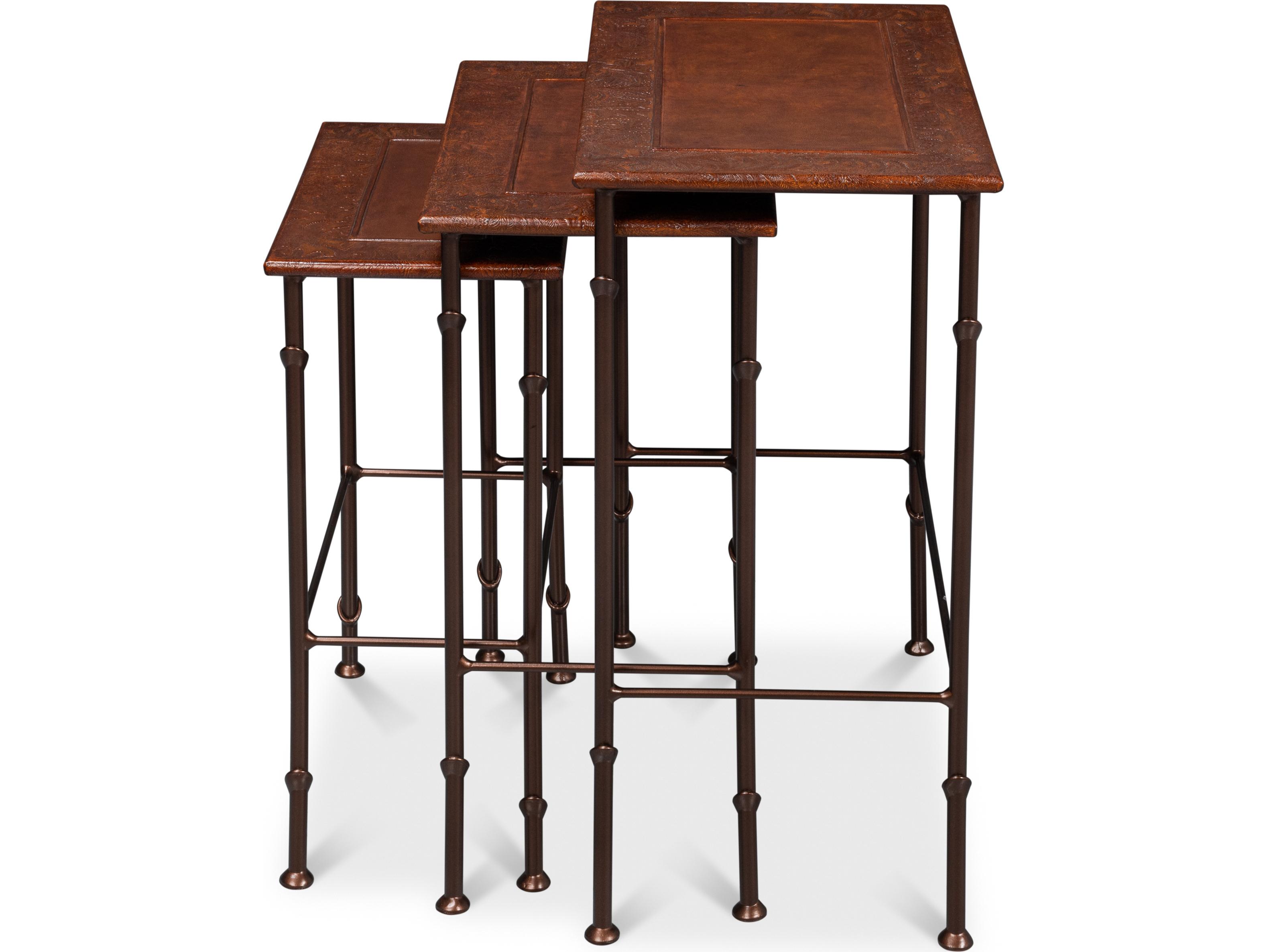 Sarreid Ltd Kew Gardens Leather Nesting Tables