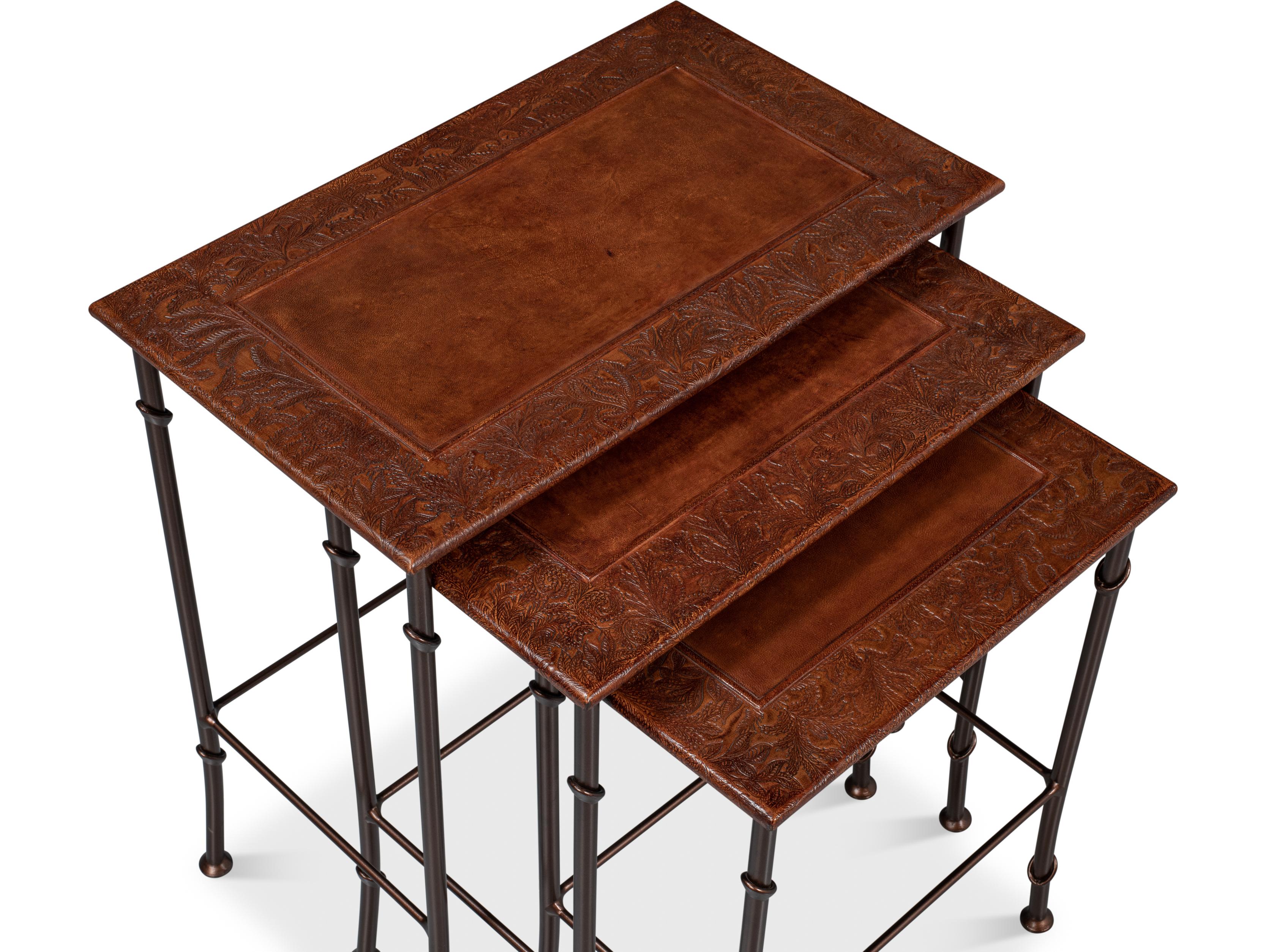 Sarreid Ltd Kew Gardens Leather Nesting Tables