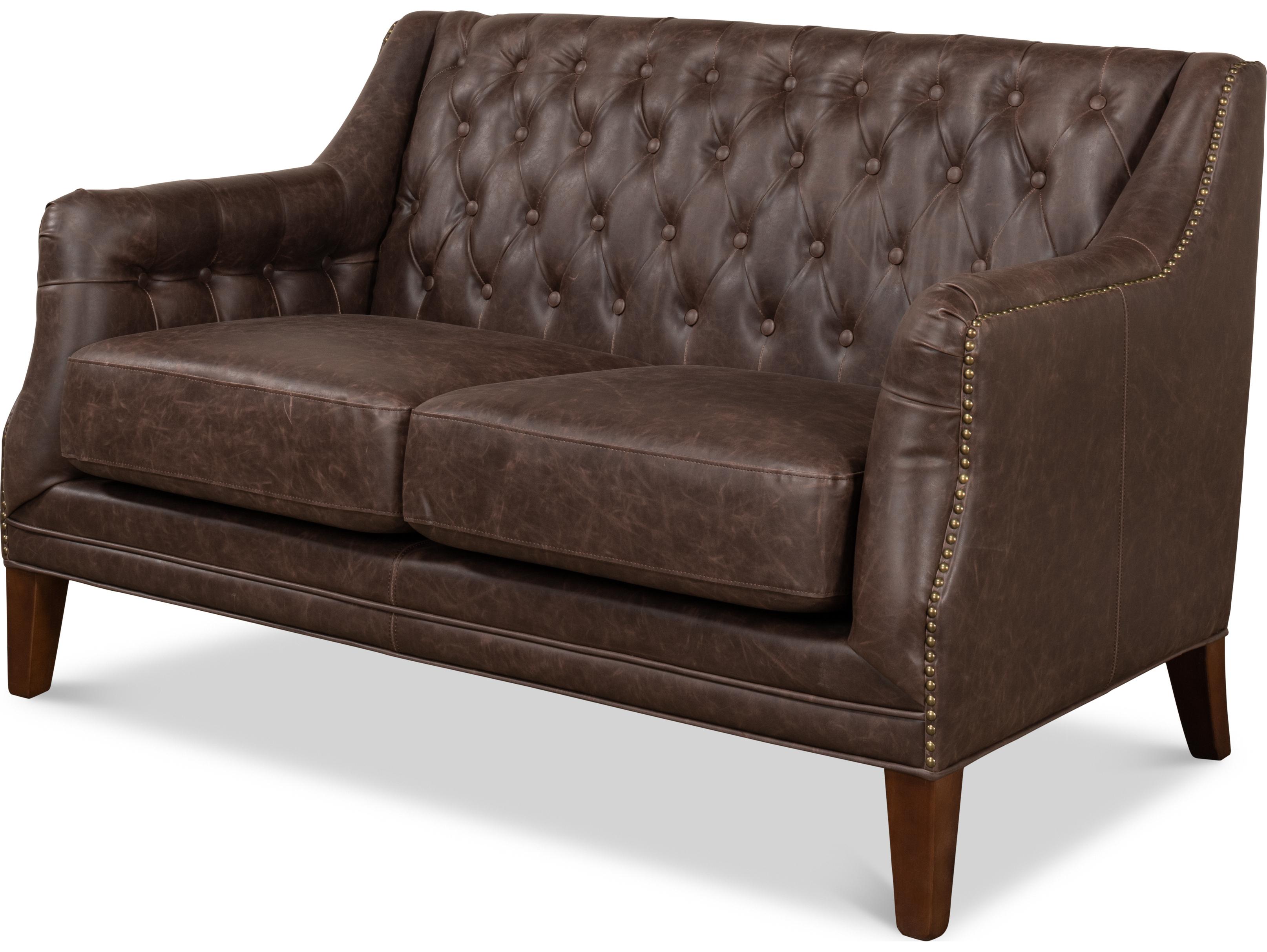 Sarreid Ltd Brooks Leather Tufted 2 Seat Sofa